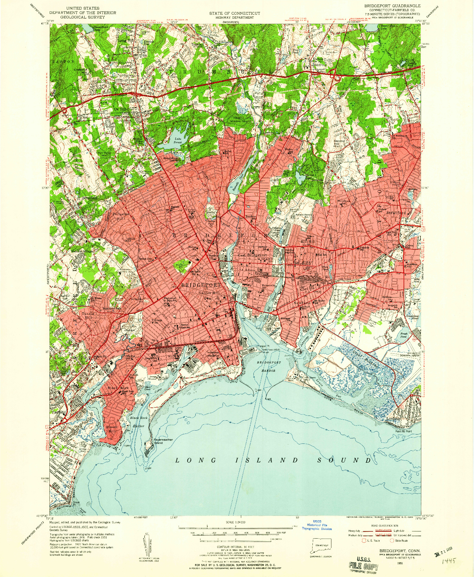 USGS 1:24000-SCALE QUADRANGLE FOR BRIDGEPORT, CT 1951