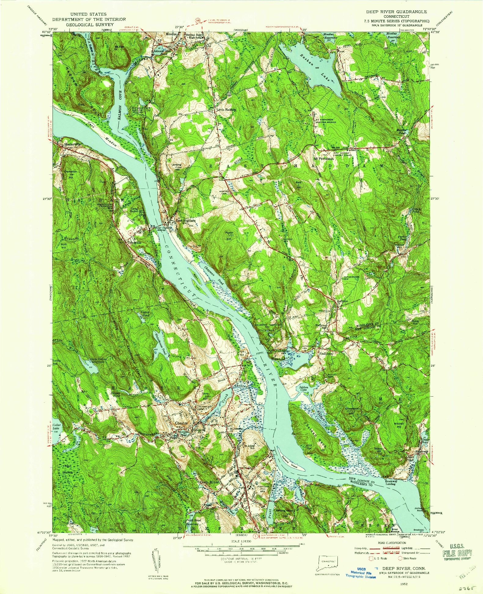 USGS 1:24000-SCALE QUADRANGLE FOR DEEP RIVER, CT 1952