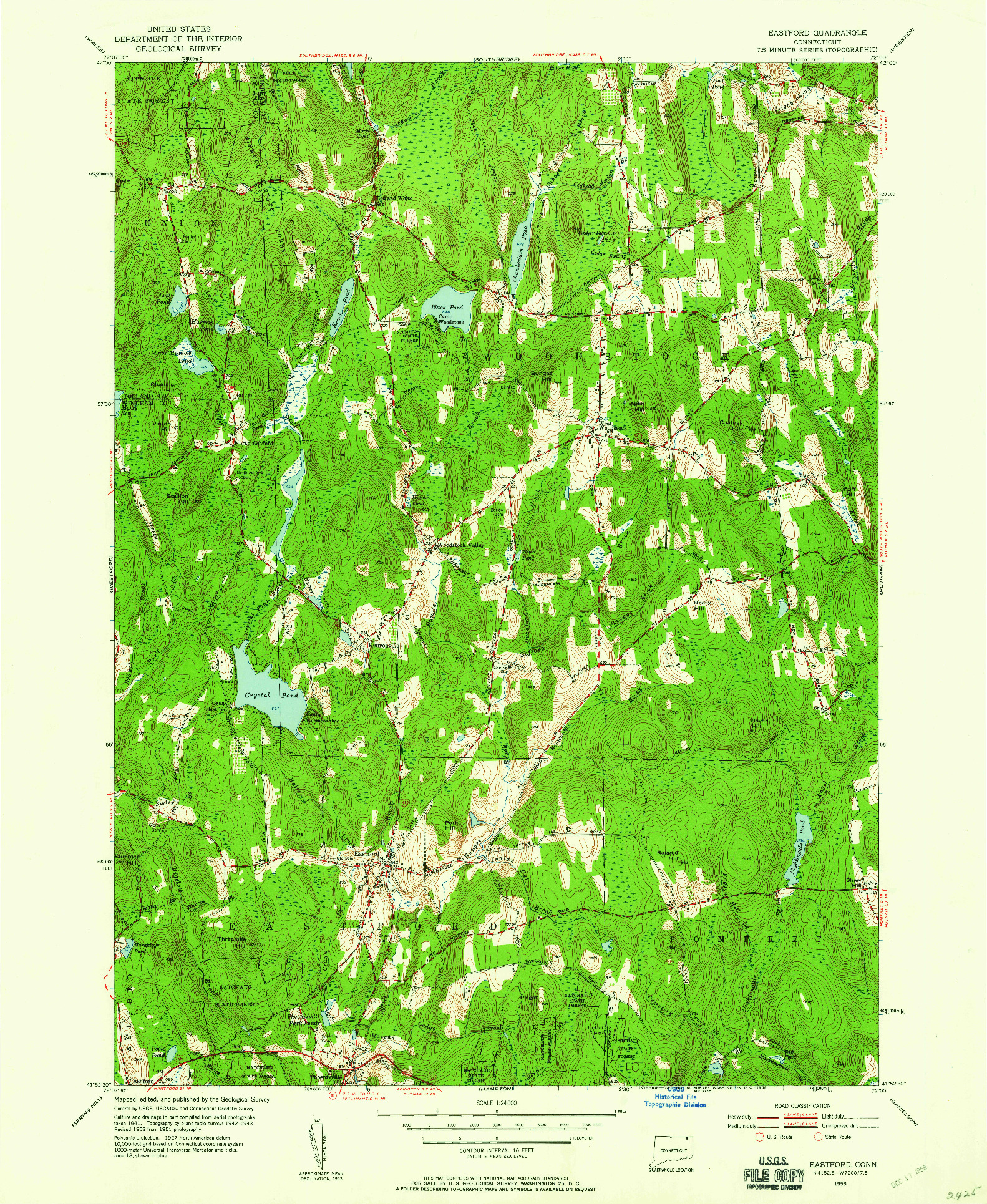 USGS 1:24000-SCALE QUADRANGLE FOR EASTFORD, CT 1953