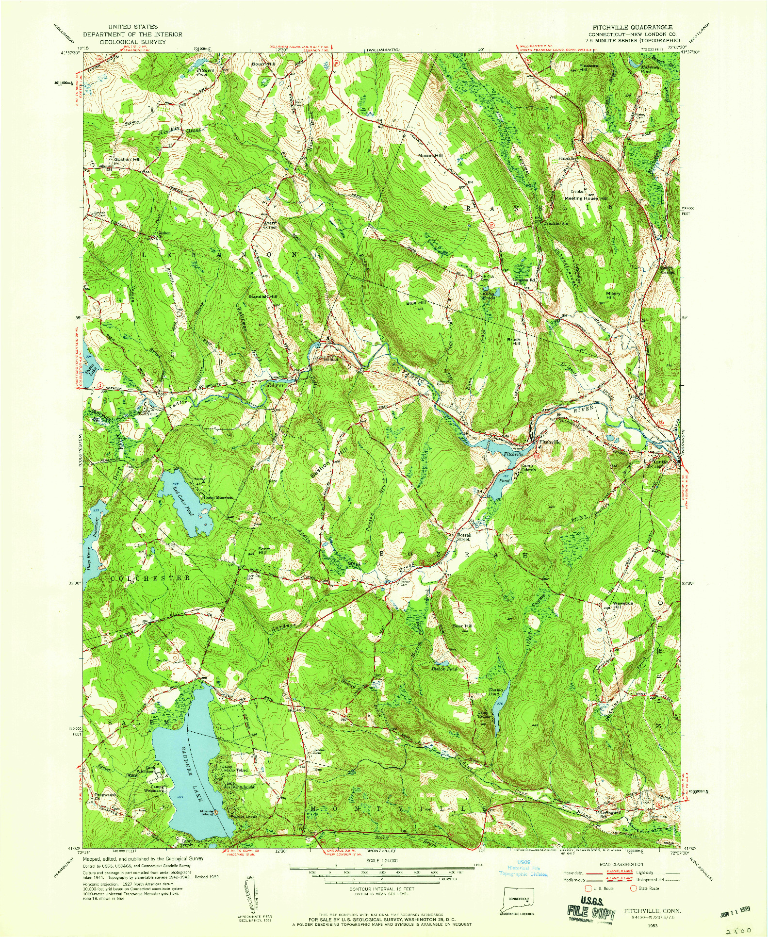USGS 1:24000-SCALE QUADRANGLE FOR FITCHVILLE, CT 1953