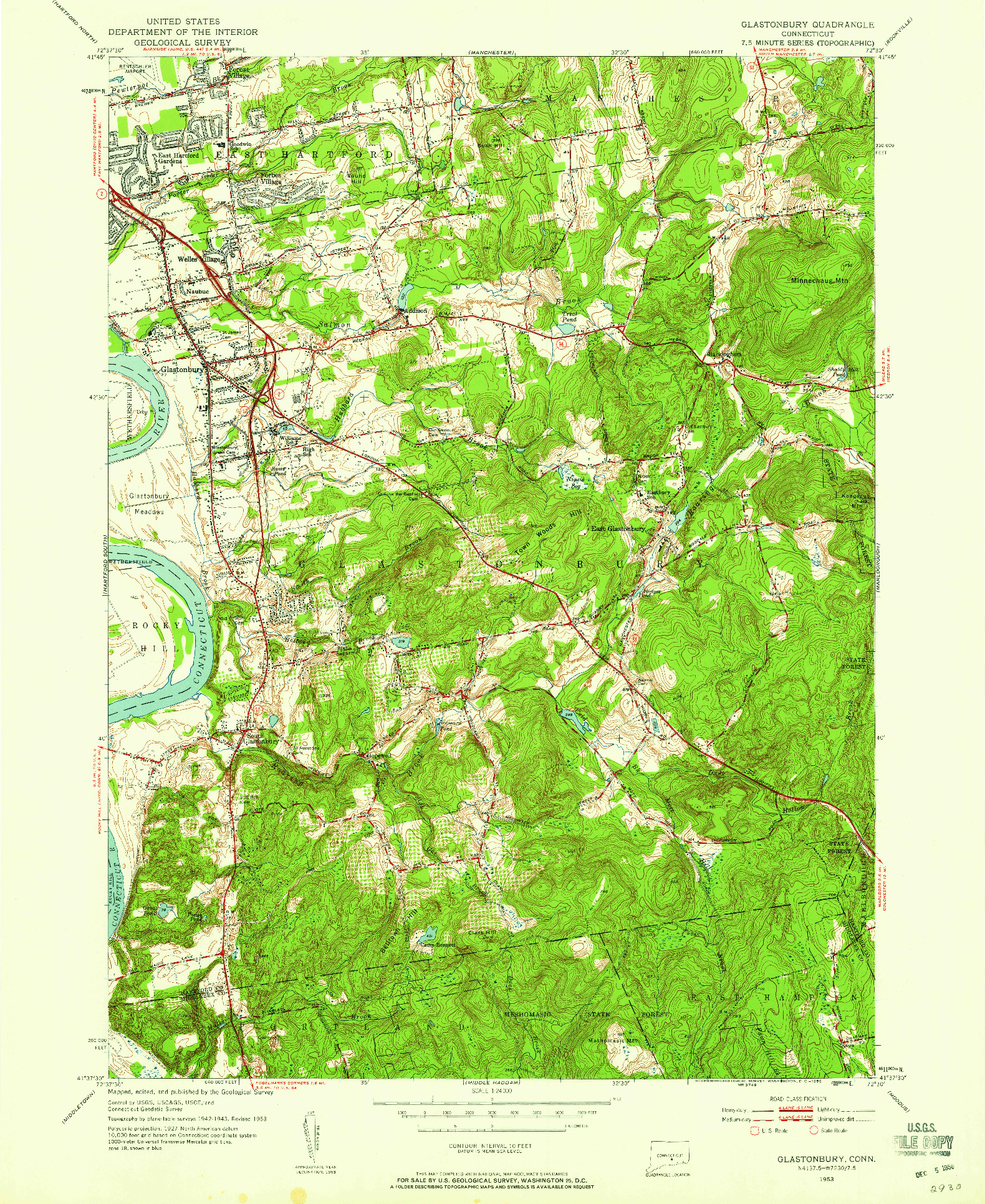 USGS 1:24000-SCALE QUADRANGLE FOR GLASTONBURY, CT 1953