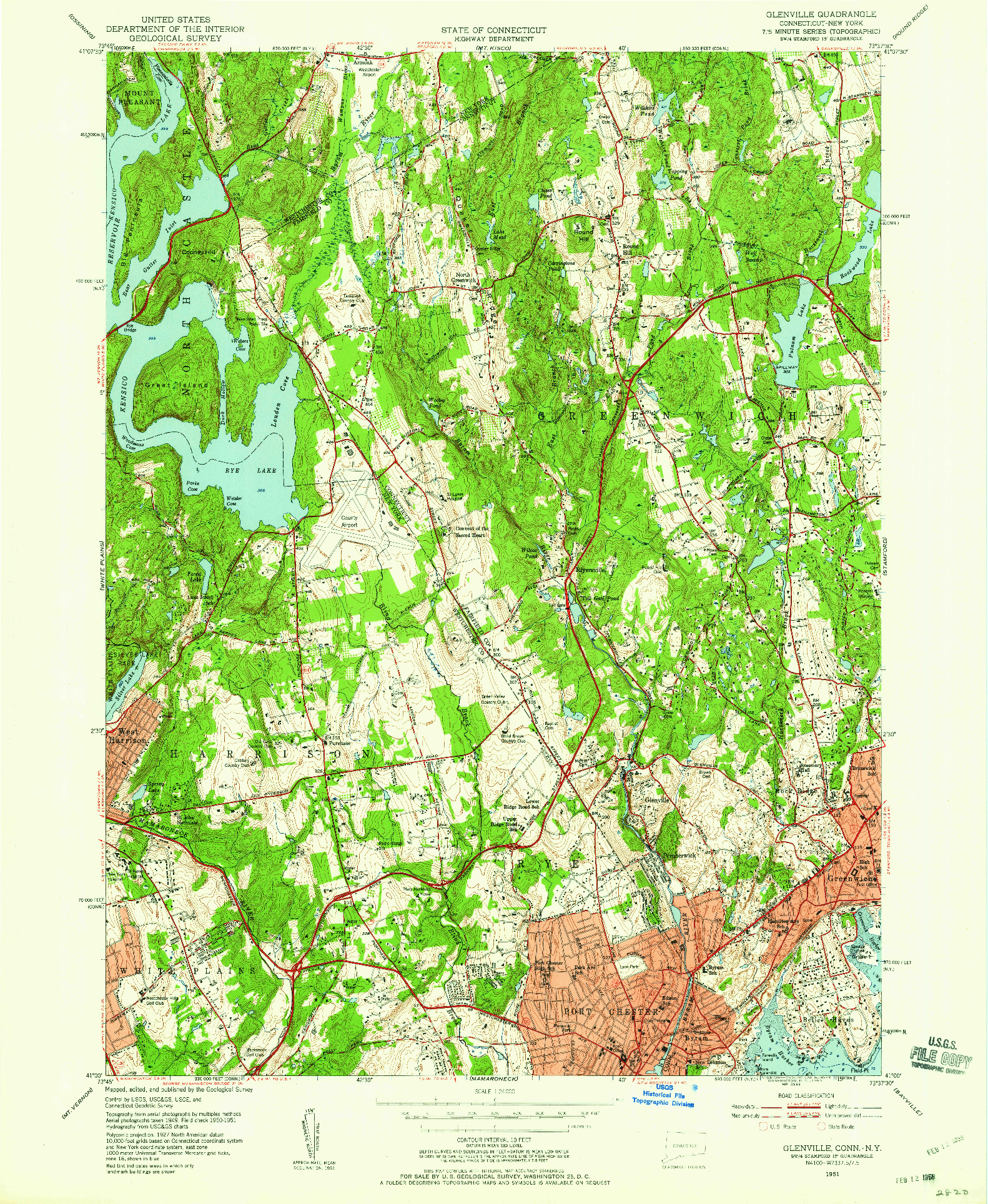 USGS 1:24000-SCALE QUADRANGLE FOR GLENVILLE, CT 1951