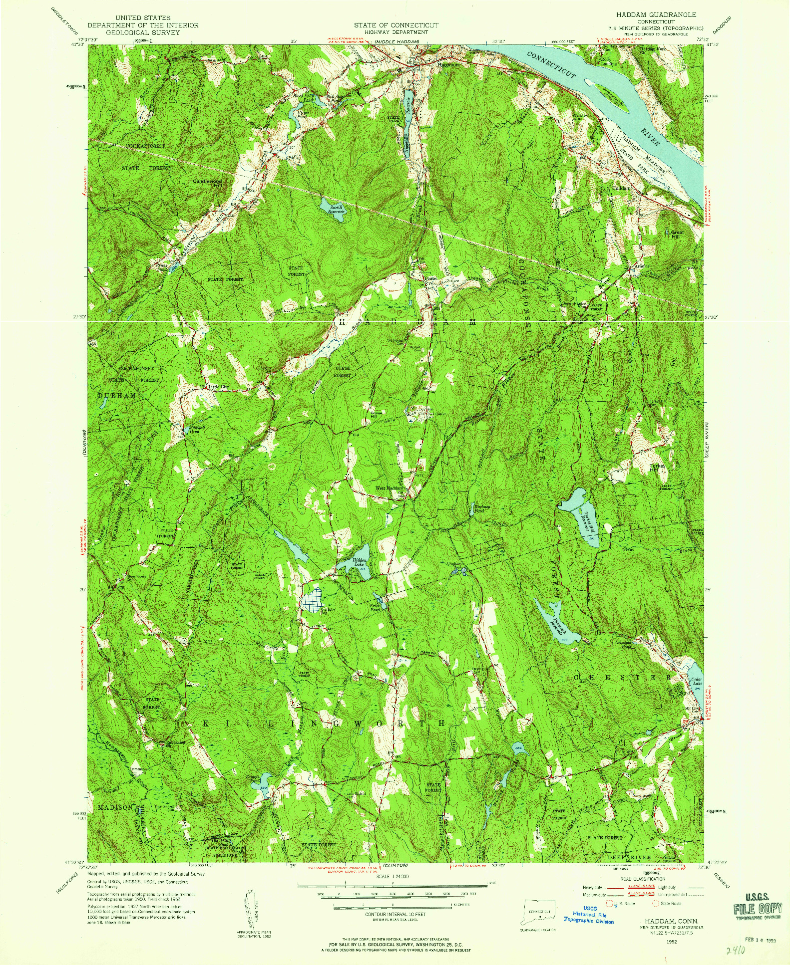USGS 1:24000-SCALE QUADRANGLE FOR HADDAM, CT 1952