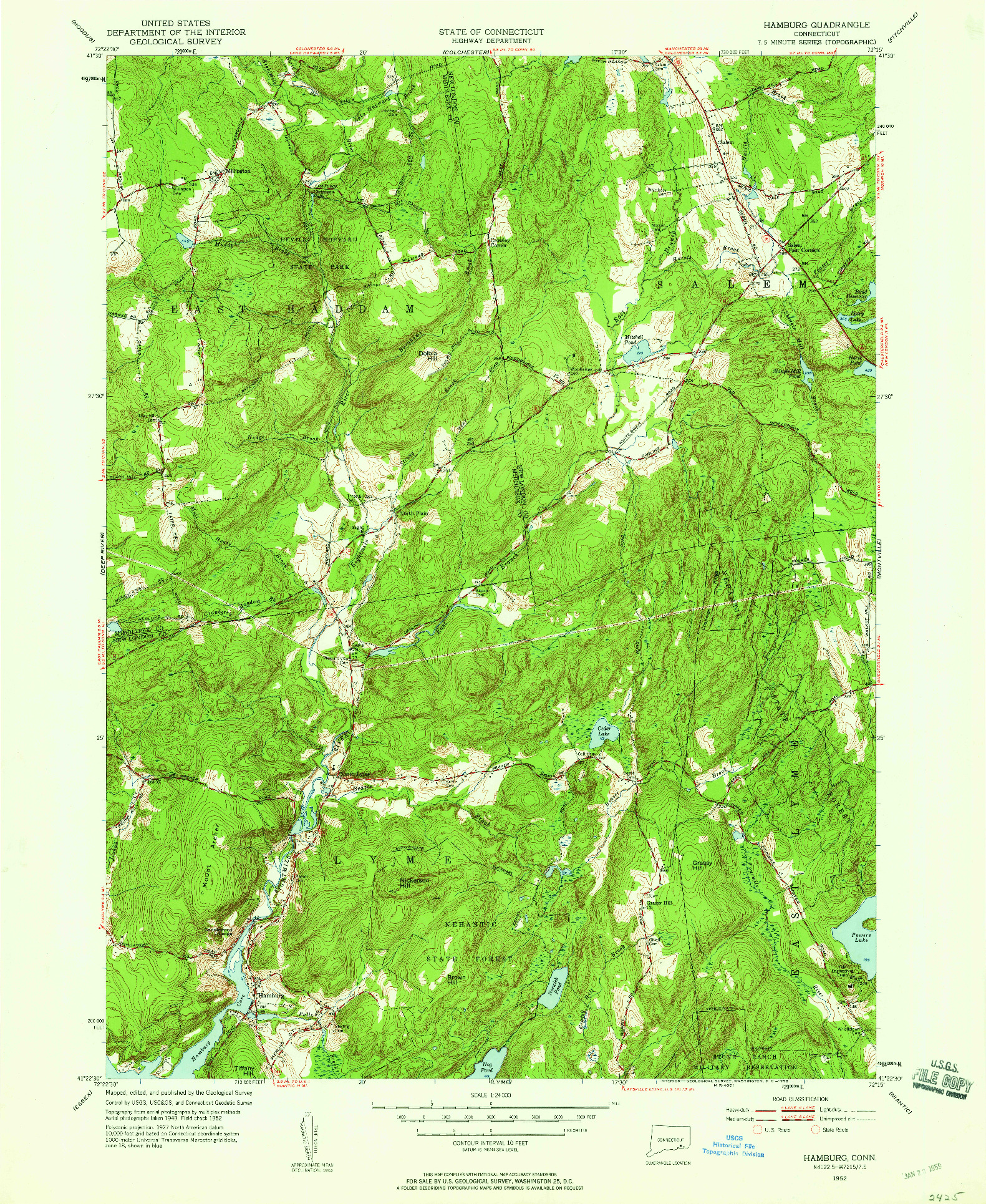 USGS 1:24000-SCALE QUADRANGLE FOR HAMBURG, CT 1952