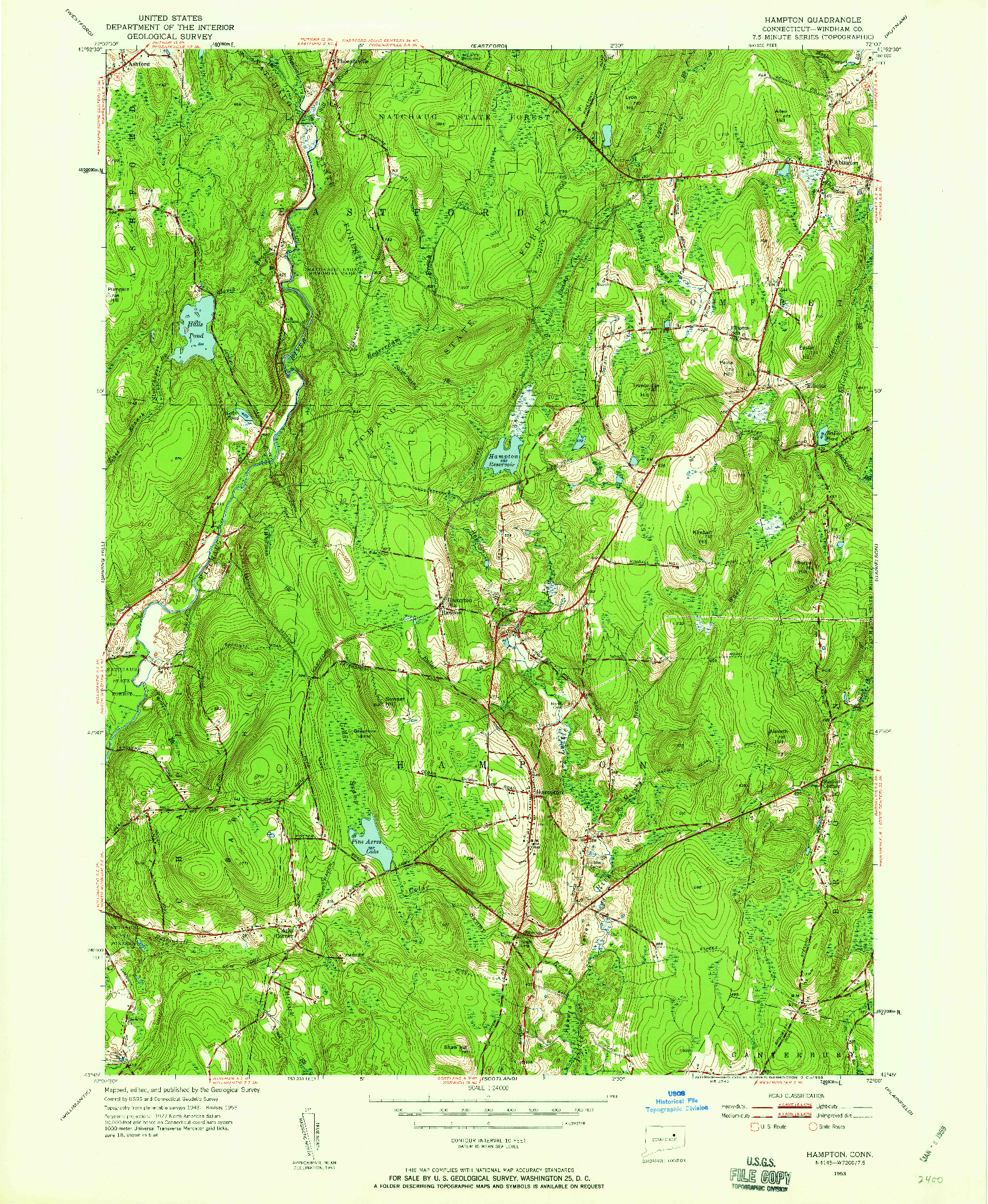 USGS 1:24000-SCALE QUADRANGLE FOR HAMPTON, CT 1953