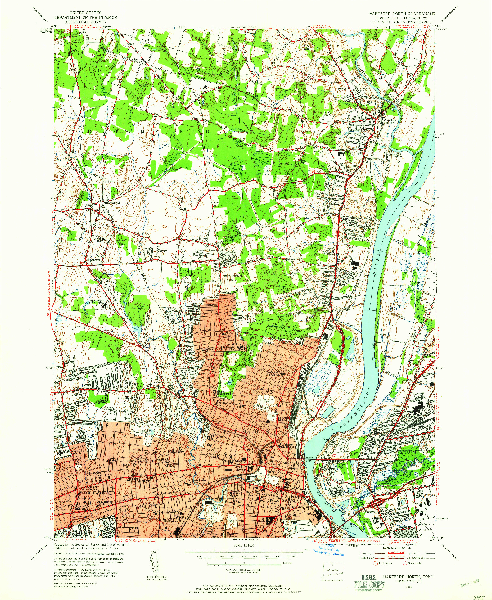 USGS 1:24000-SCALE QUADRANGLE FOR HARTFORD NORTH, CT 1952