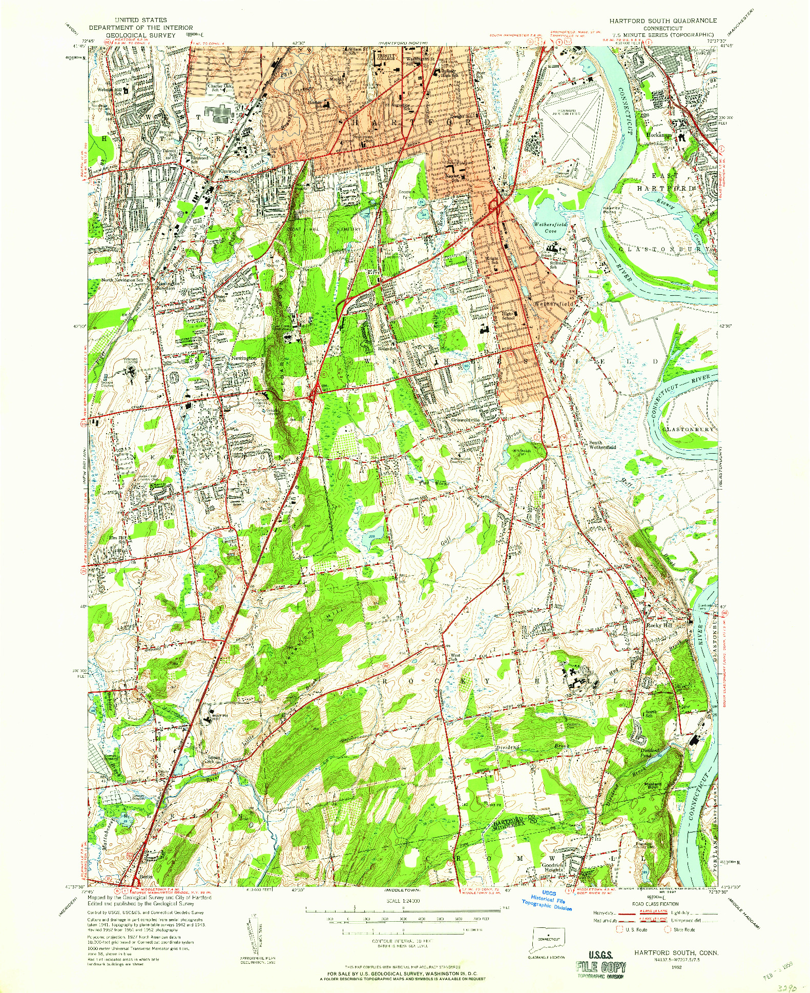 USGS 1:24000-SCALE QUADRANGLE FOR HARTFORD SOUTH, CT 1952