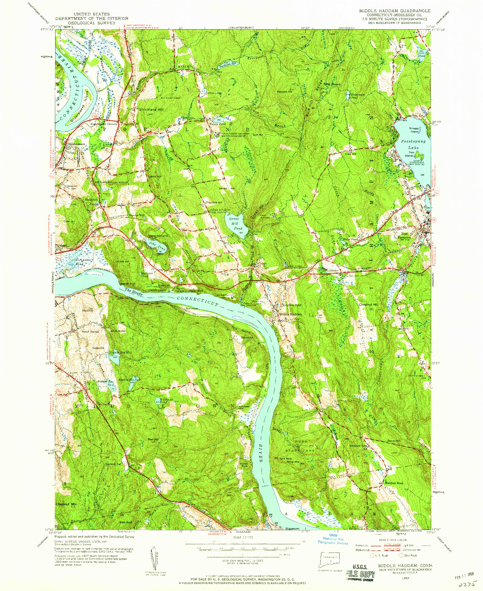 USGS 1:24000-SCALE QUADRANGLE FOR MIDDLE HADDAM, CT 1952