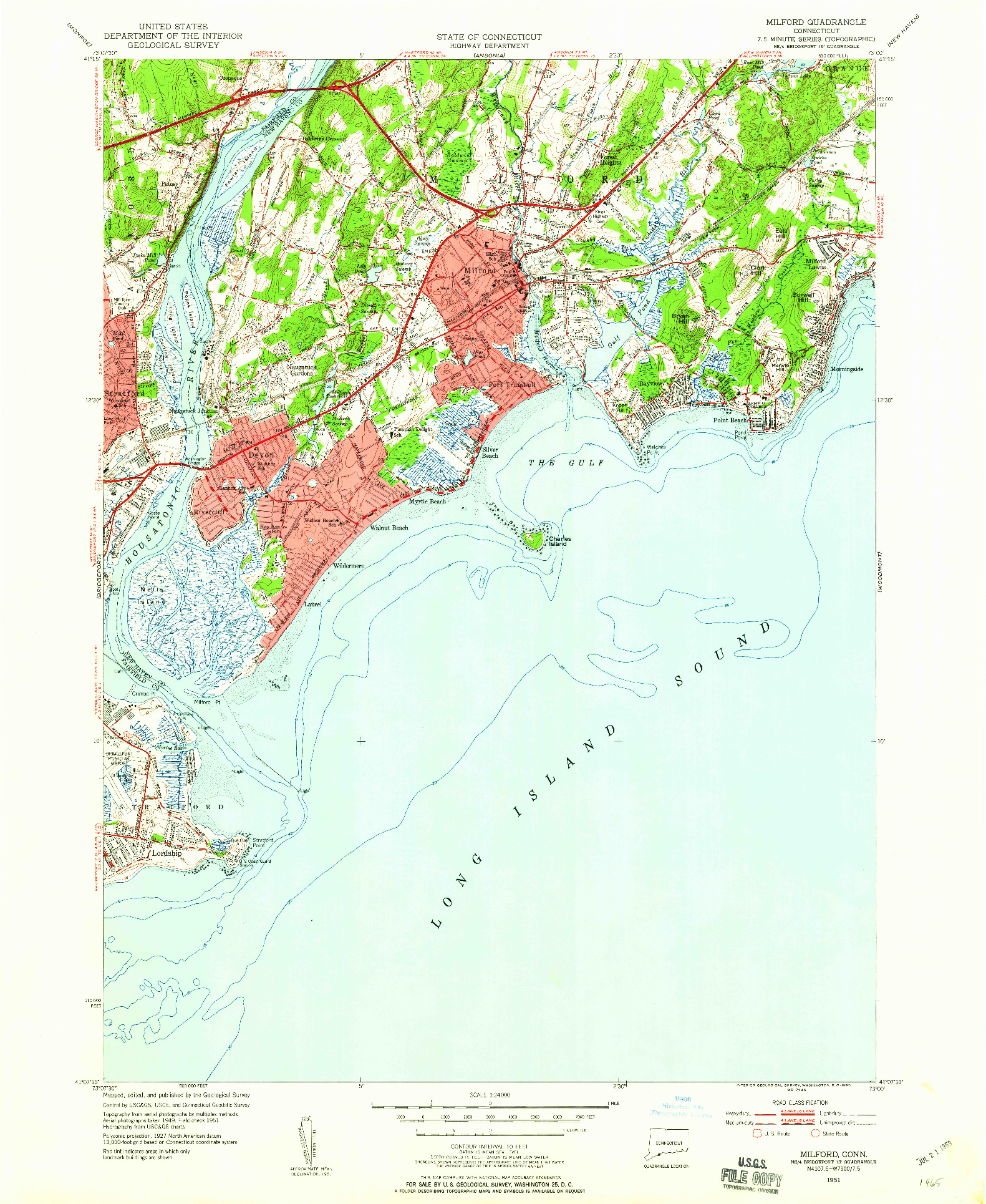 USGS 1:24000-SCALE QUADRANGLE FOR MILFORD, CT 1951