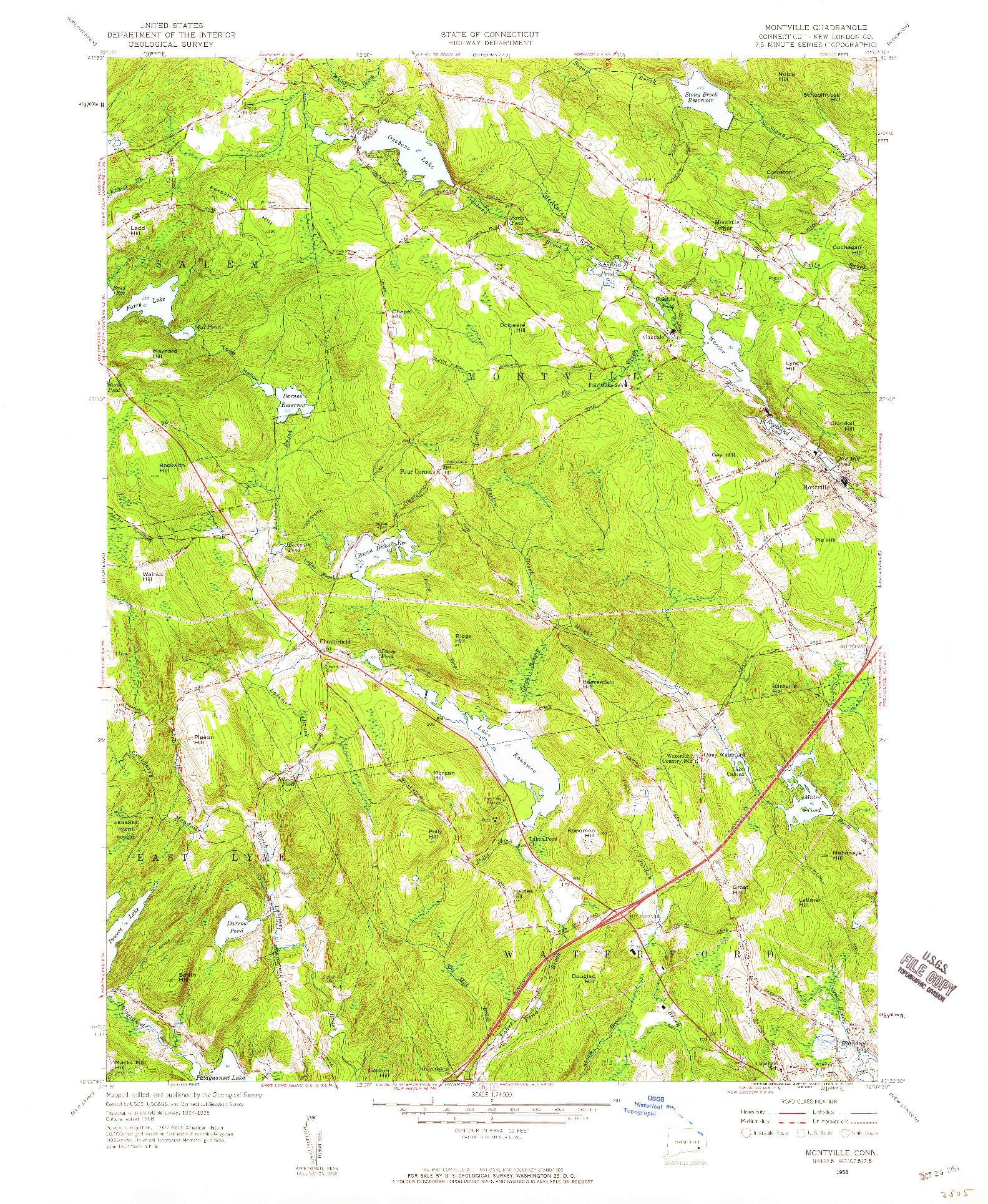USGS 1:24000-SCALE QUADRANGLE FOR MONTVILLE, CT 1958