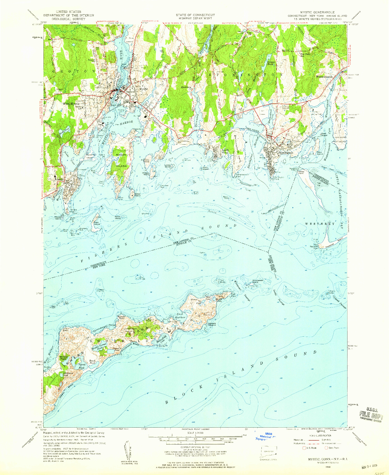 USGS 1:24000-SCALE QUADRANGLE FOR MYSTIC, CT 1958