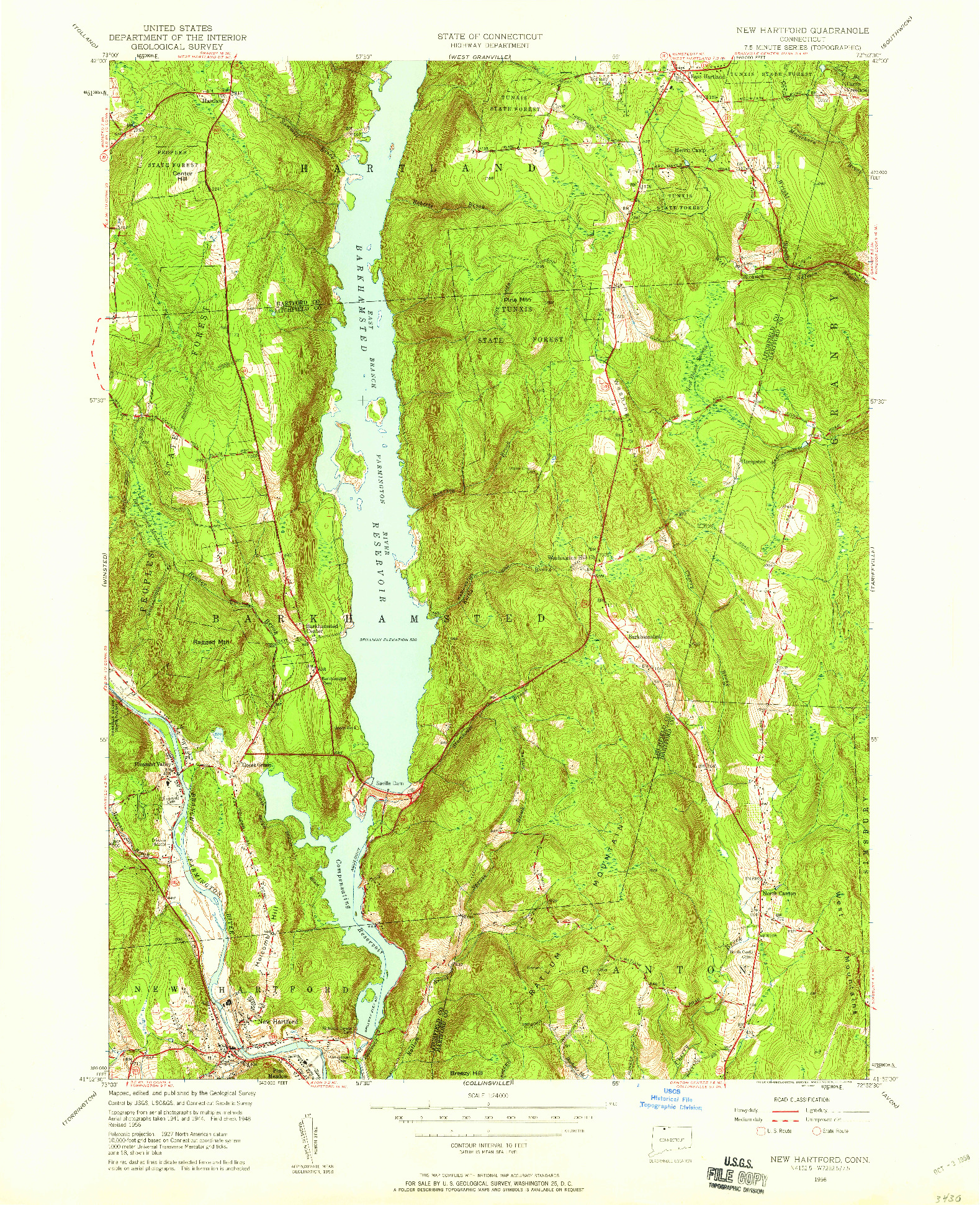 USGS 1:24000-SCALE QUADRANGLE FOR NEW HARTFORD, CT 1956