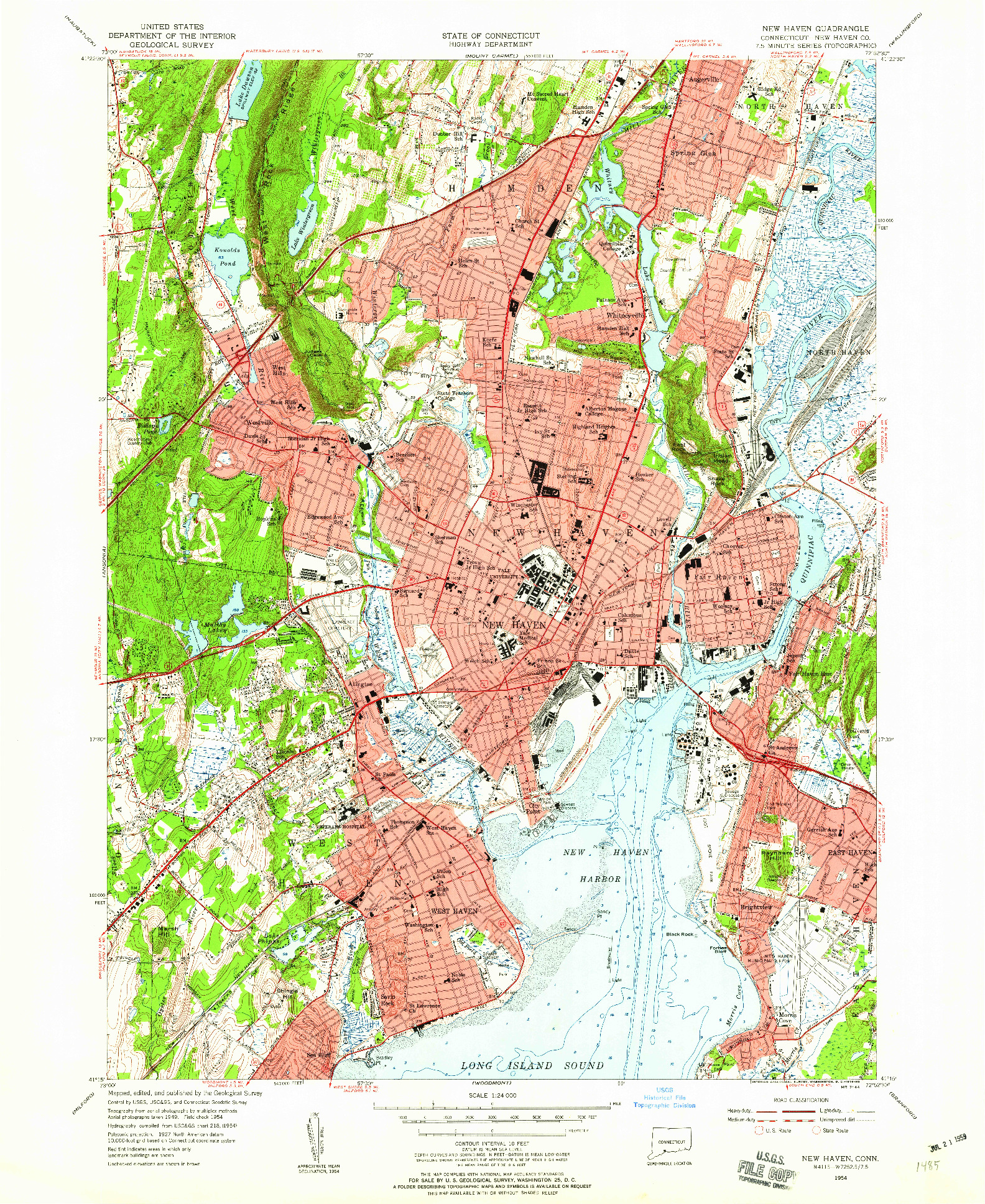 USGS 1:24000-SCALE QUADRANGLE FOR NEW HAVEN, CT 1954