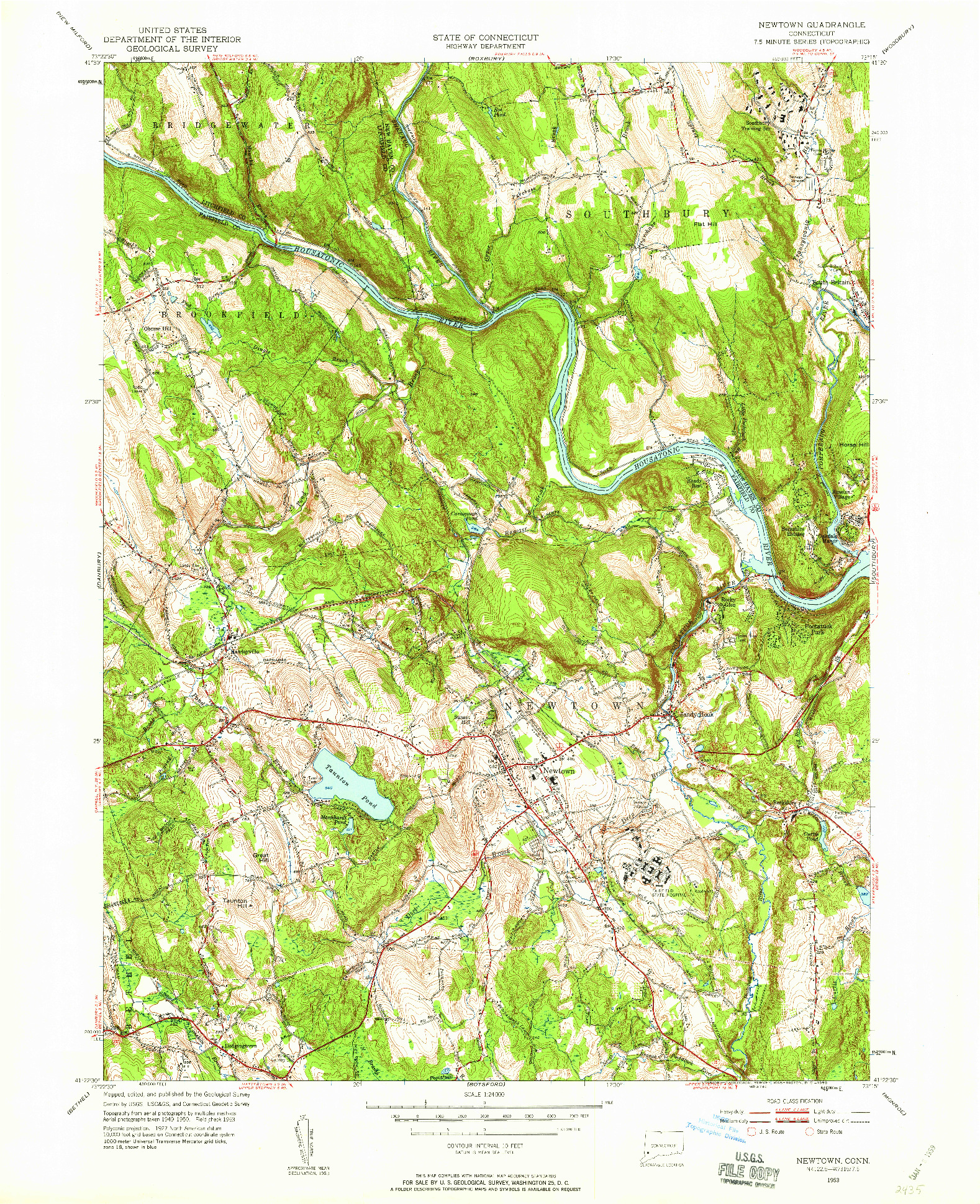 USGS 1:24000-SCALE QUADRANGLE FOR NEWTOWN, CT 1953