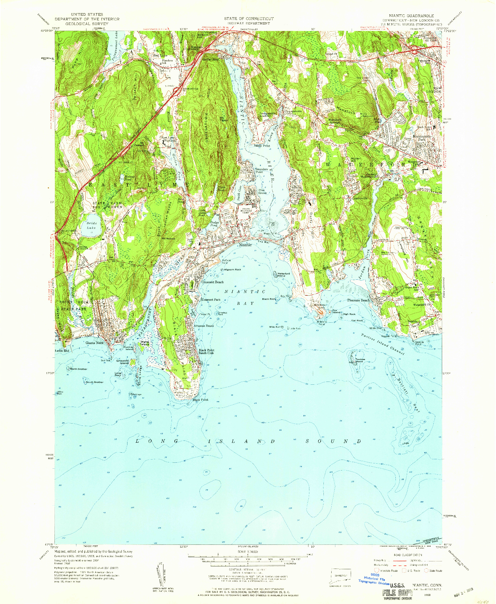 USGS 1:24000-SCALE QUADRANGLE FOR NIANTIC, CT 1958