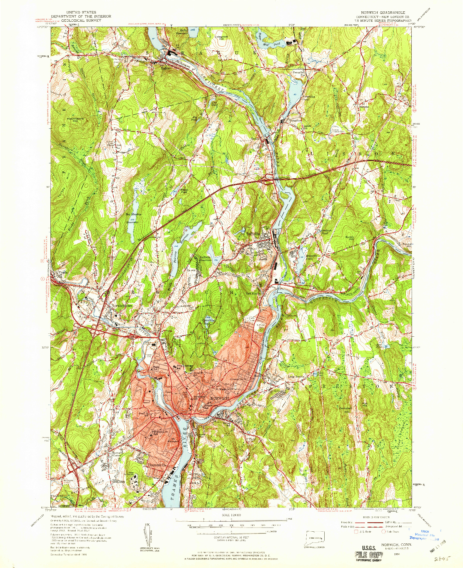 USGS 1:24000-SCALE QUADRANGLE FOR NORWICH, CT 1954