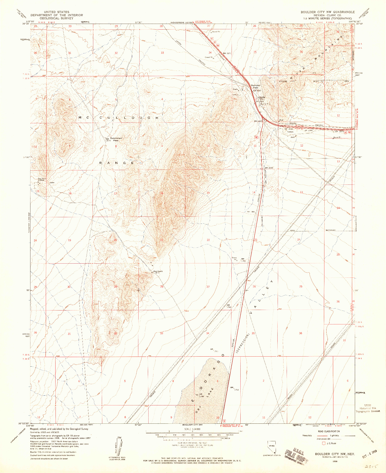 USGS 1:24000-SCALE QUADRANGLE FOR BOULDER CITY NW, NV 1958