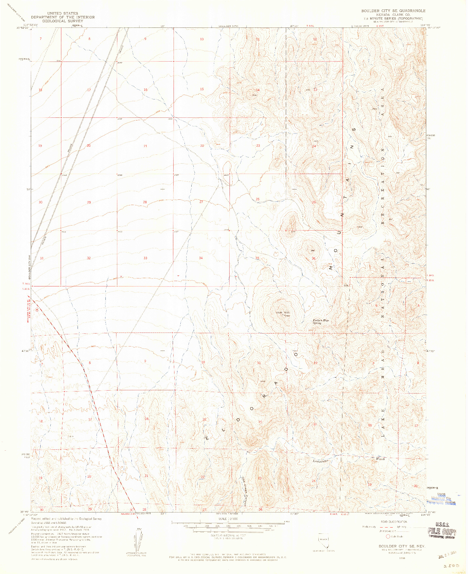 USGS 1:24000-SCALE QUADRANGLE FOR BOULDER CITY SE, NV 1958