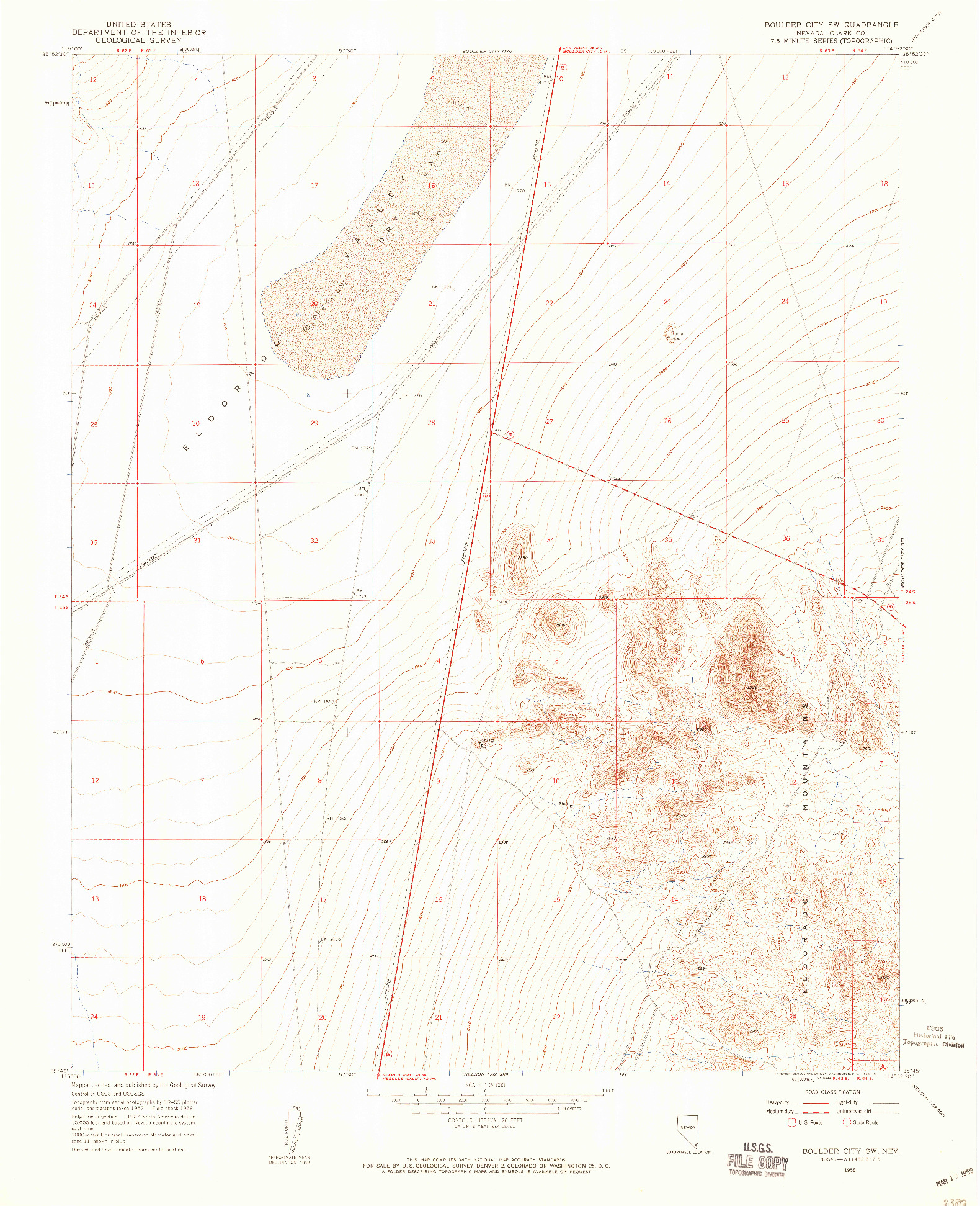 USGS 1:24000-SCALE QUADRANGLE FOR BOULDER CITY SW, NV 1958