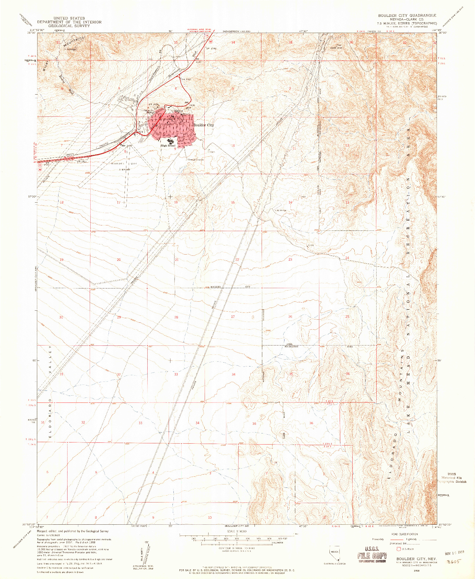 USGS 1:24000-SCALE QUADRANGLE FOR BOULDER CITY, NV 1958
