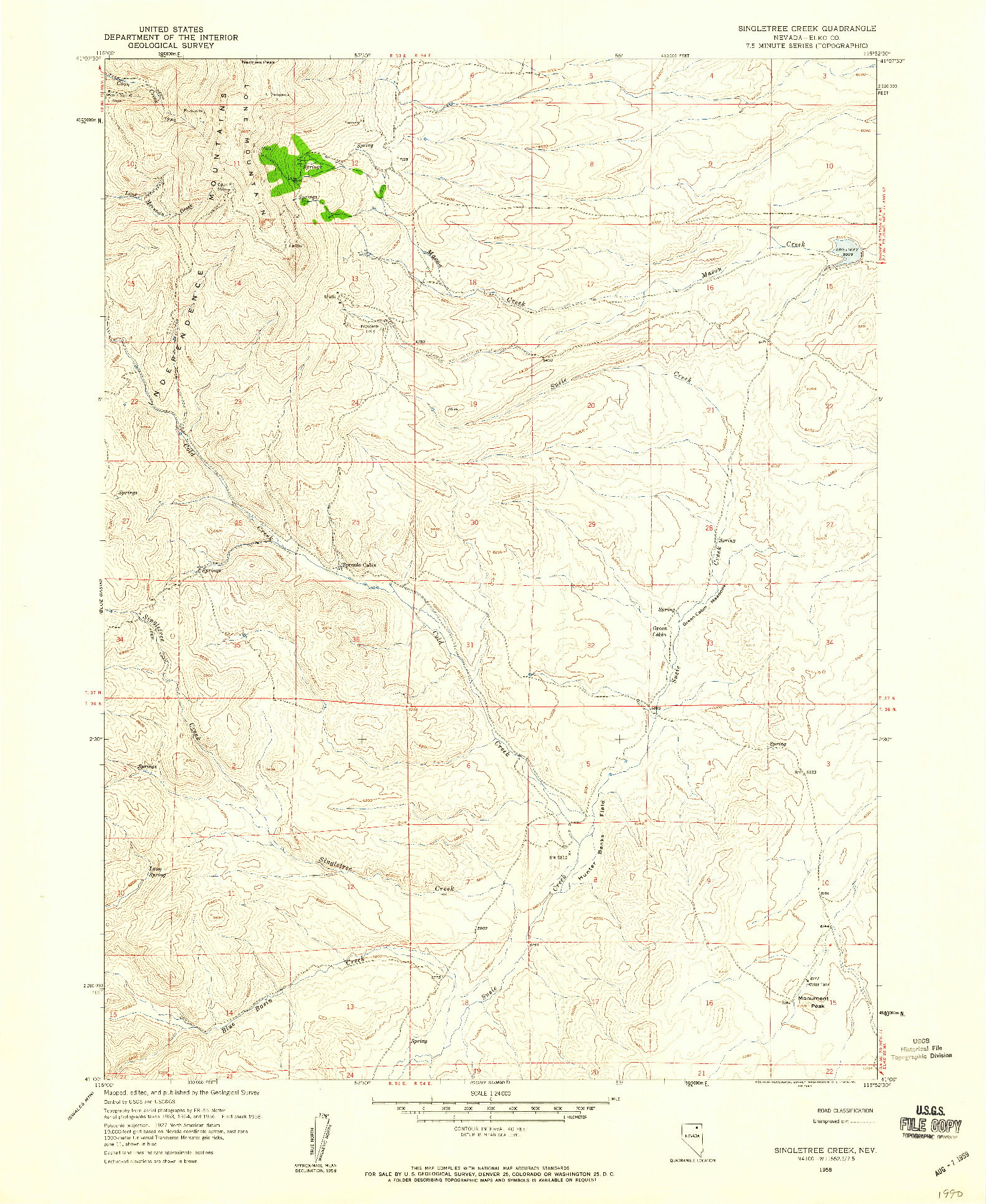 USGS 1:24000-SCALE QUADRANGLE FOR SINGLETREE CREEK, NV 1958