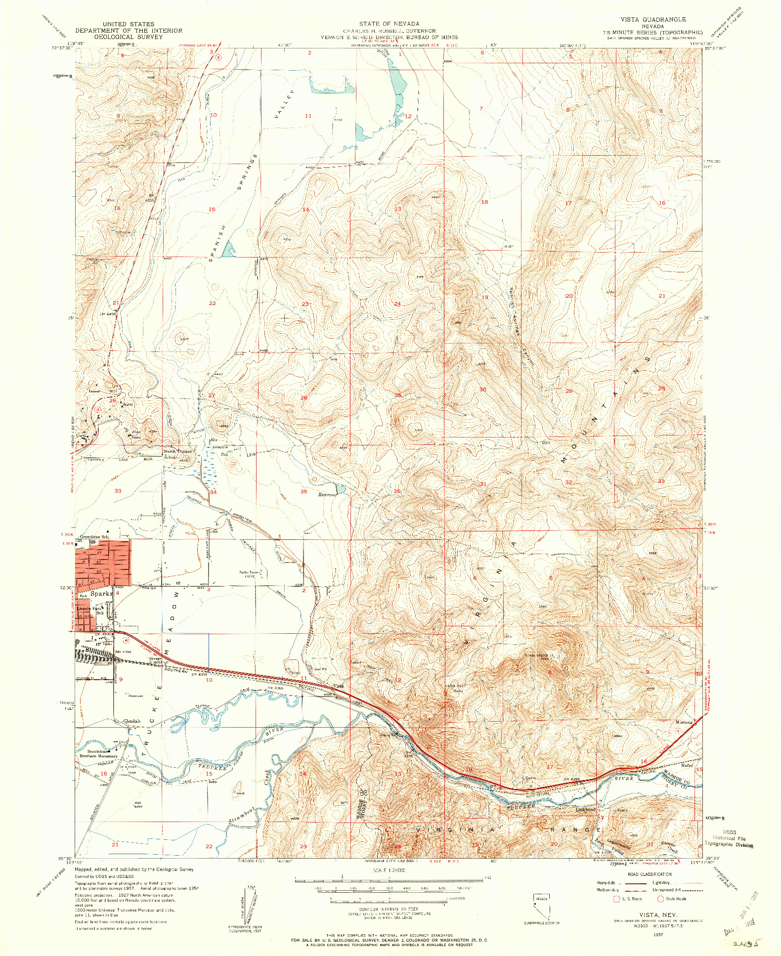 USGS 1:24000-SCALE QUADRANGLE FOR VISTA, NV 1957