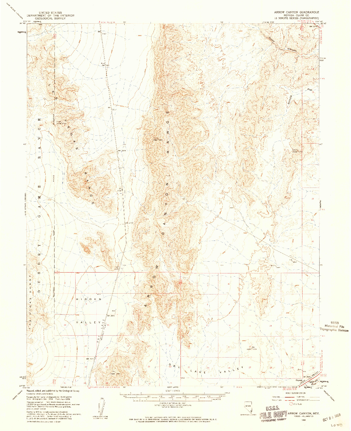 USGS 1:62500-SCALE QUADRANGLE FOR ARROW CANYON, NV 1958
