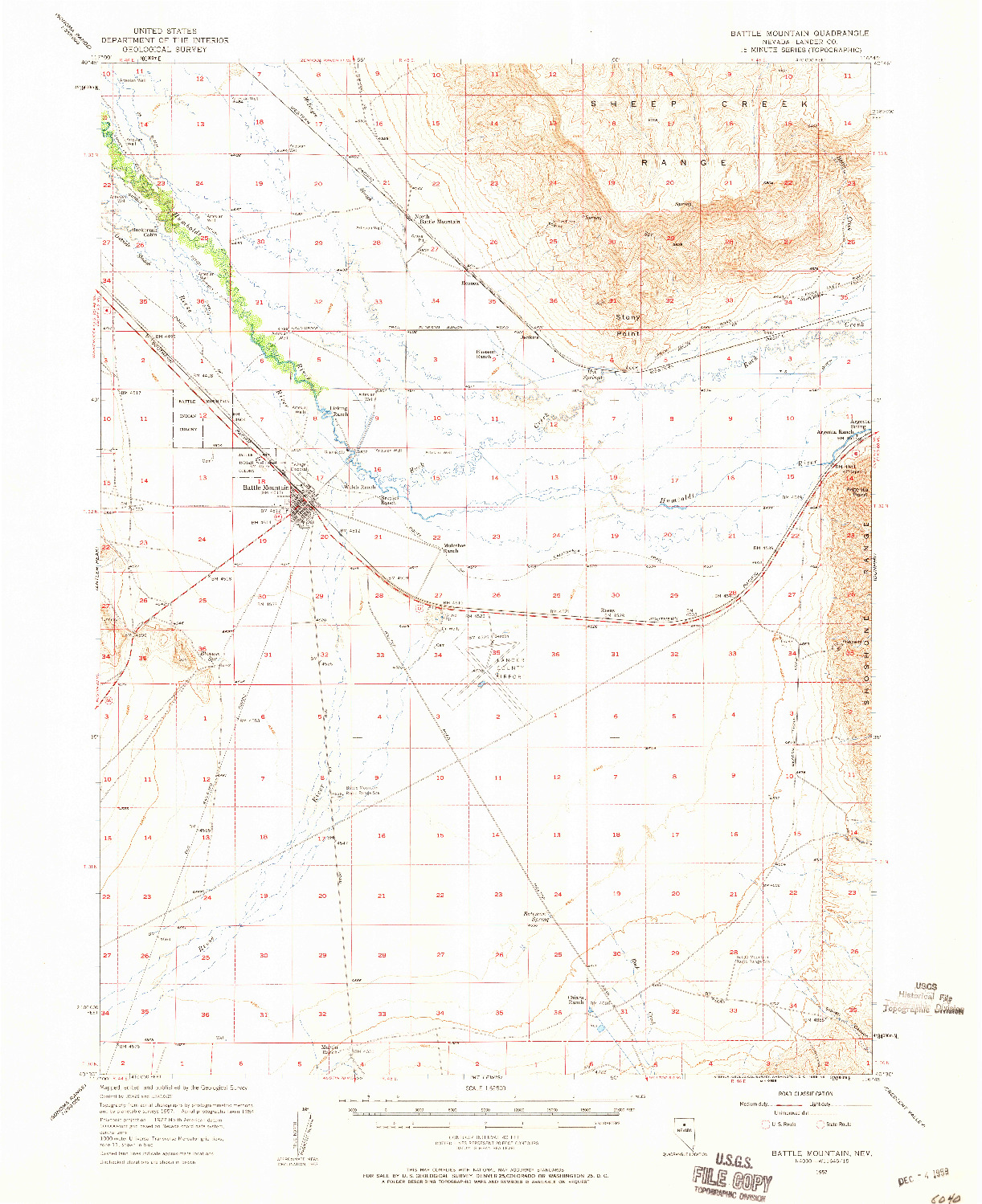 USGS 1:62500-SCALE QUADRANGLE FOR BATTLE MOUNTAIN, NV 1957