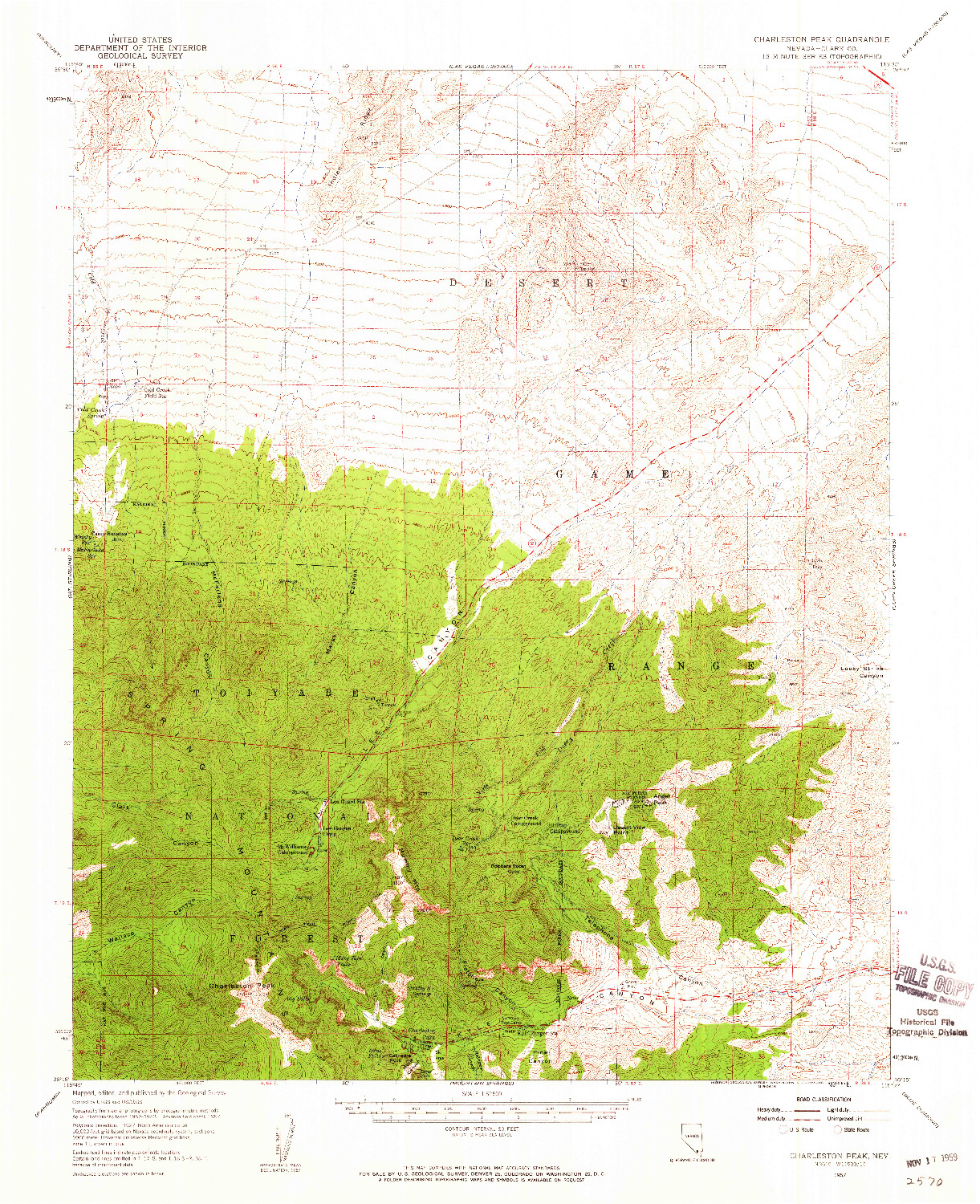 USGS 1:62500-SCALE QUADRANGLE FOR CHARLESTON PEAK, NV 1957