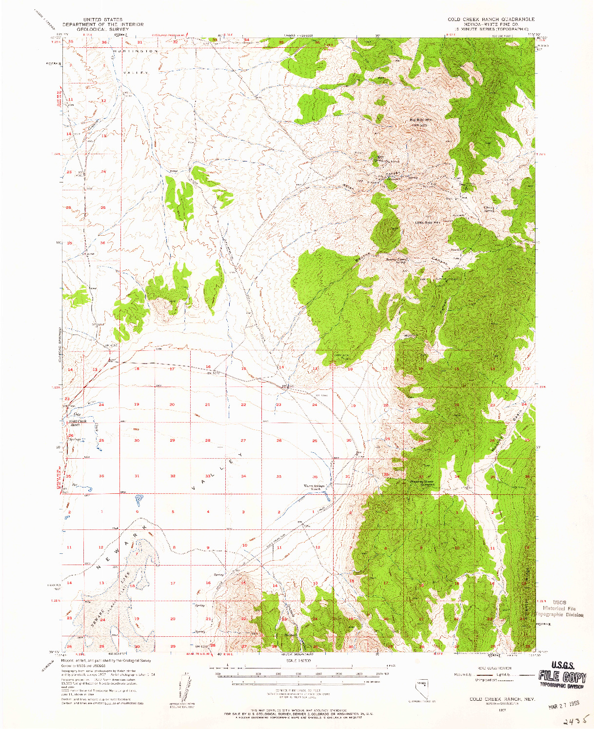 USGS 1:62500-SCALE QUADRANGLE FOR COLD CREEK RANCH, NV 1957