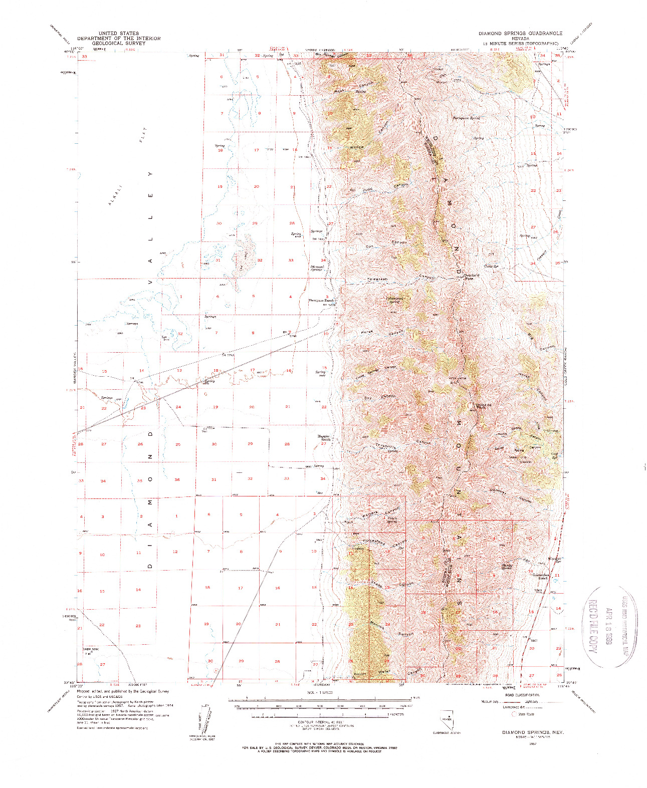 USGS 1:62500-SCALE QUADRANGLE FOR DIAMOND SPRINGS, NV 1957