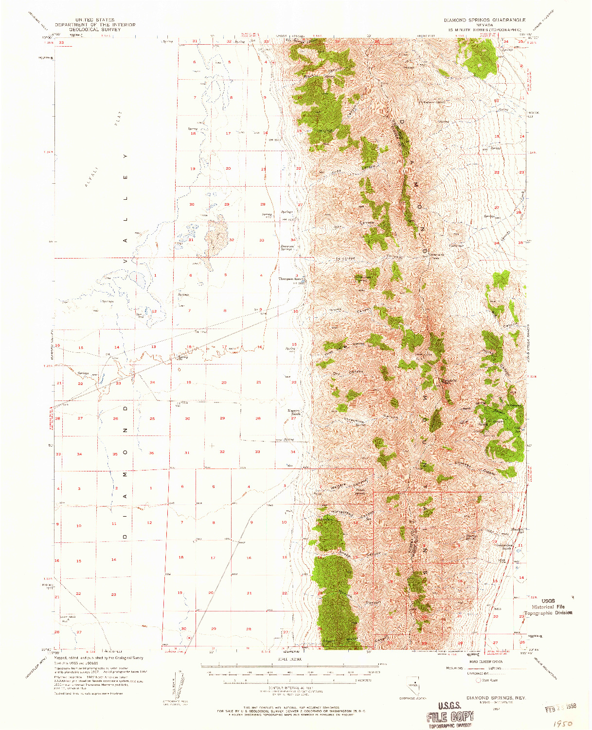 USGS 1:62500-SCALE QUADRANGLE FOR DIAMOND SPRINGS, NV 1957