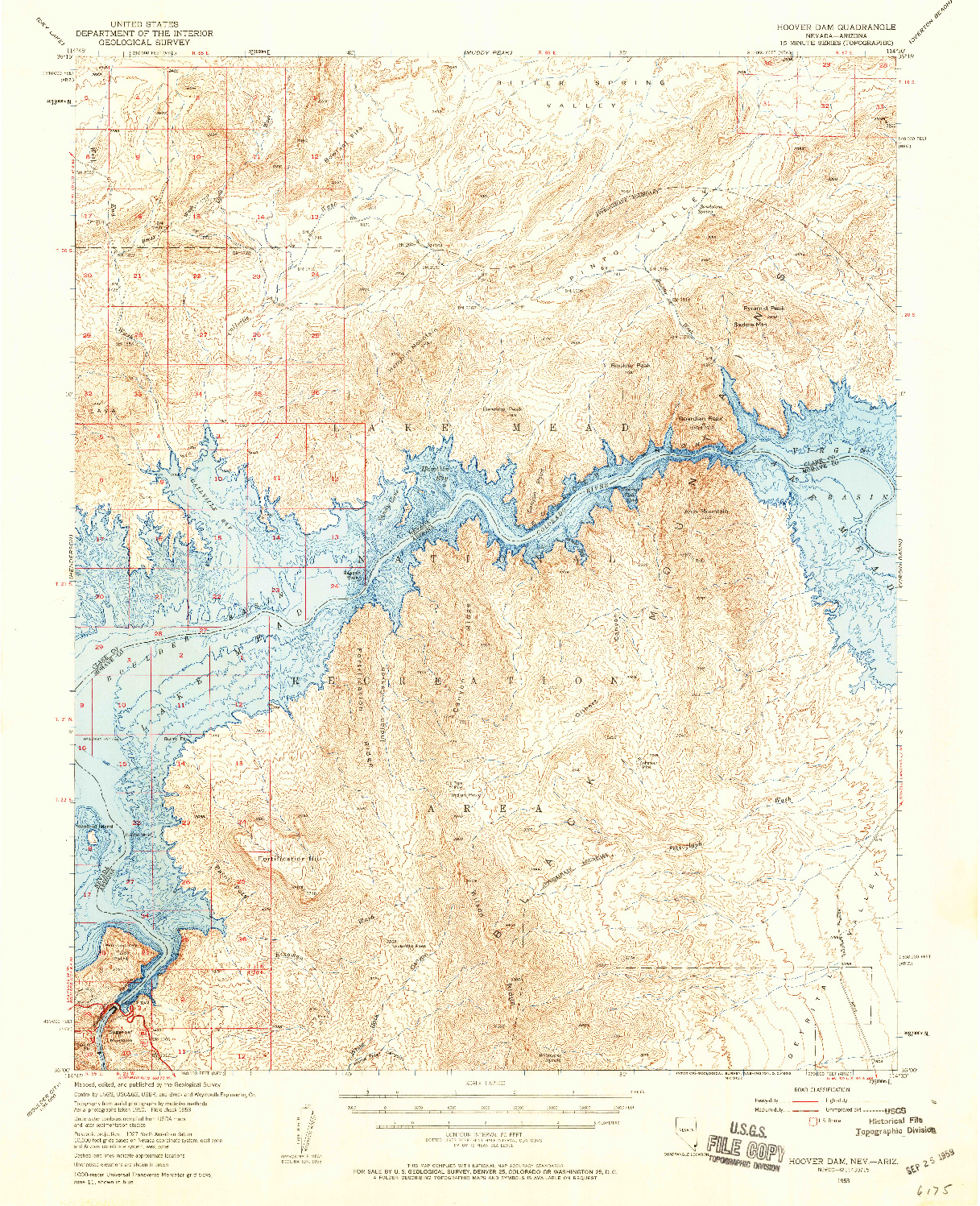 USGS 1:62500-SCALE QUADRANGLE FOR HOOVER DAM, NV 1953