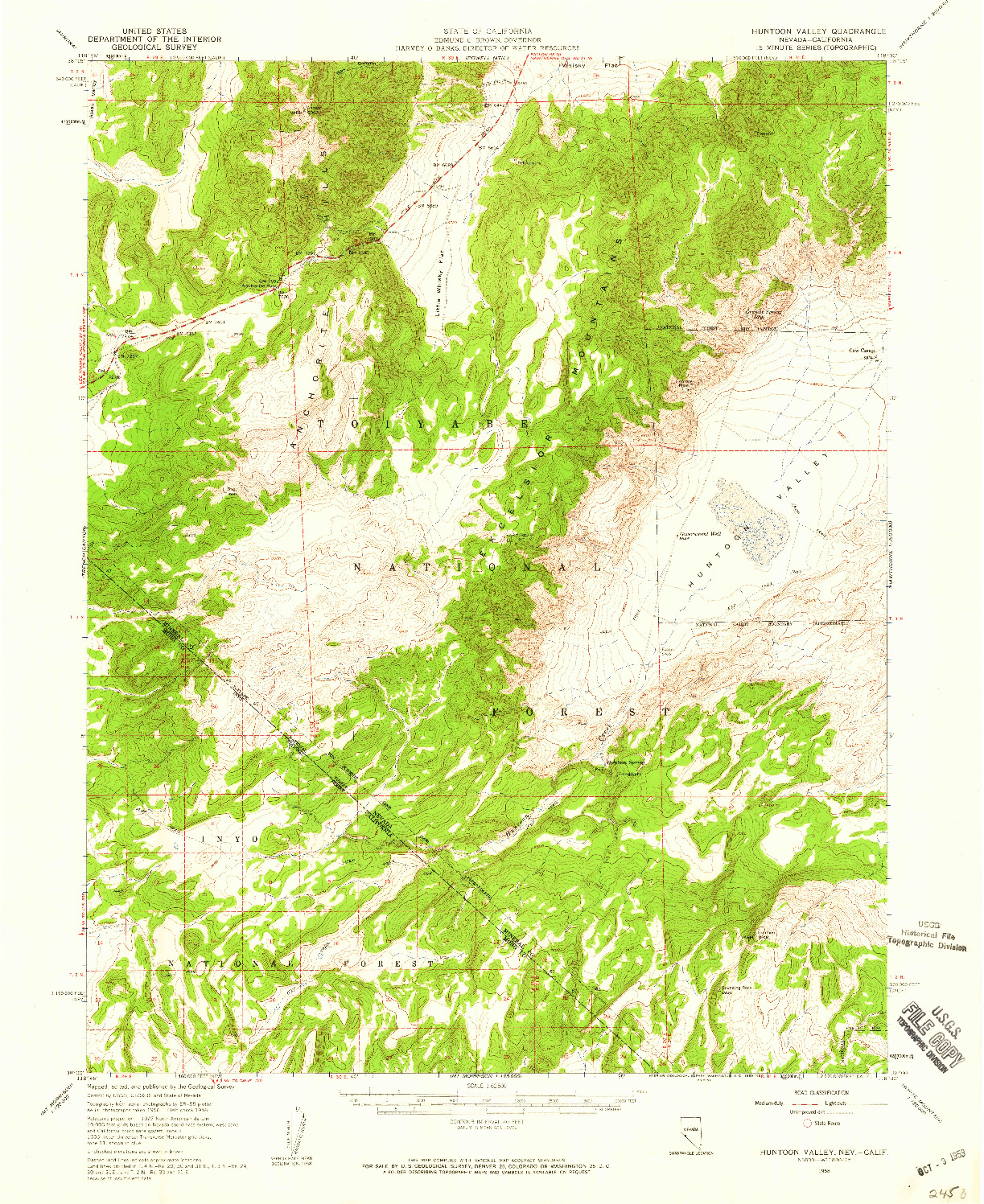 USGS 1:62500-SCALE QUADRANGLE FOR HUNTOON VALLEY, NV 1958