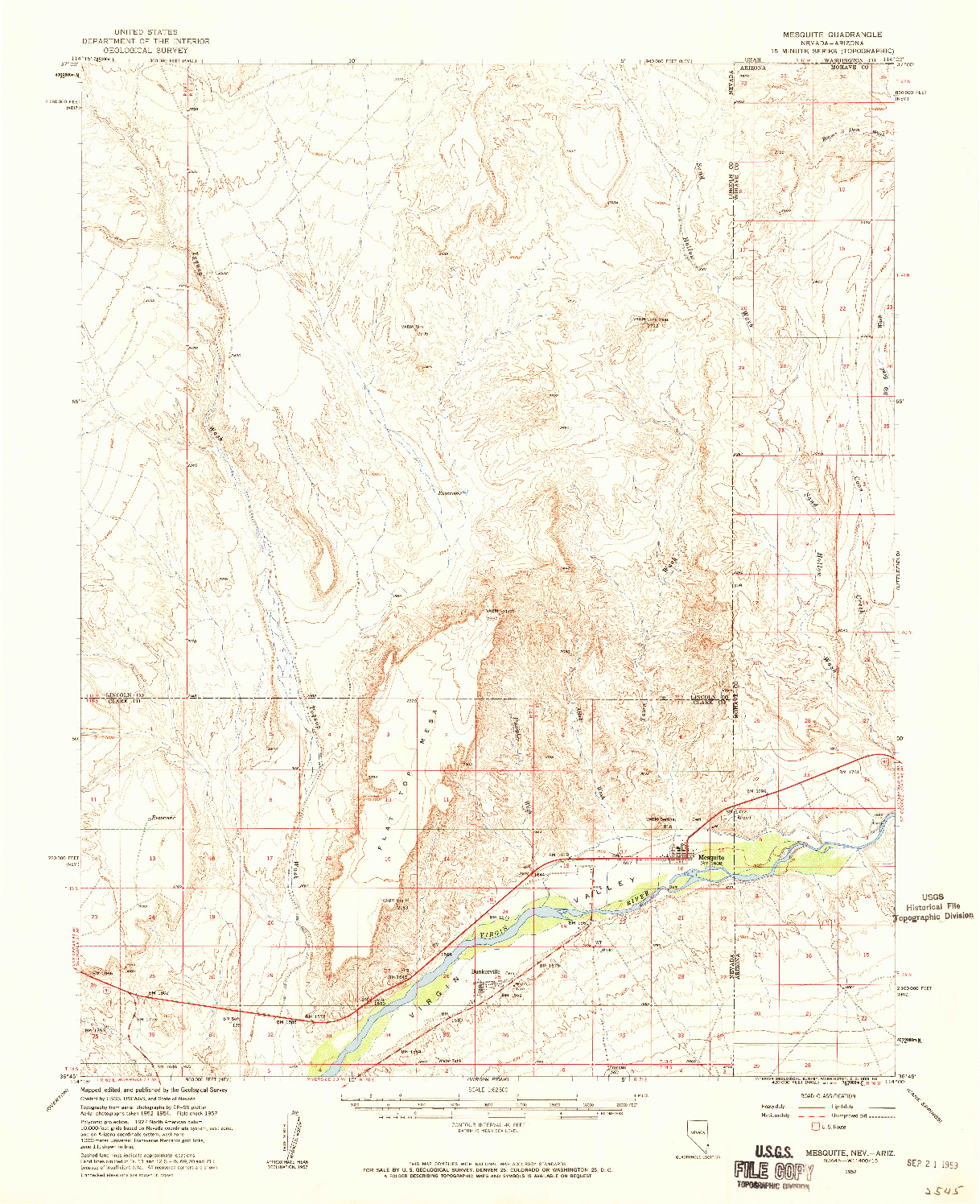 USGS 1:62500-SCALE QUADRANGLE FOR MESQUITE, NV 1957