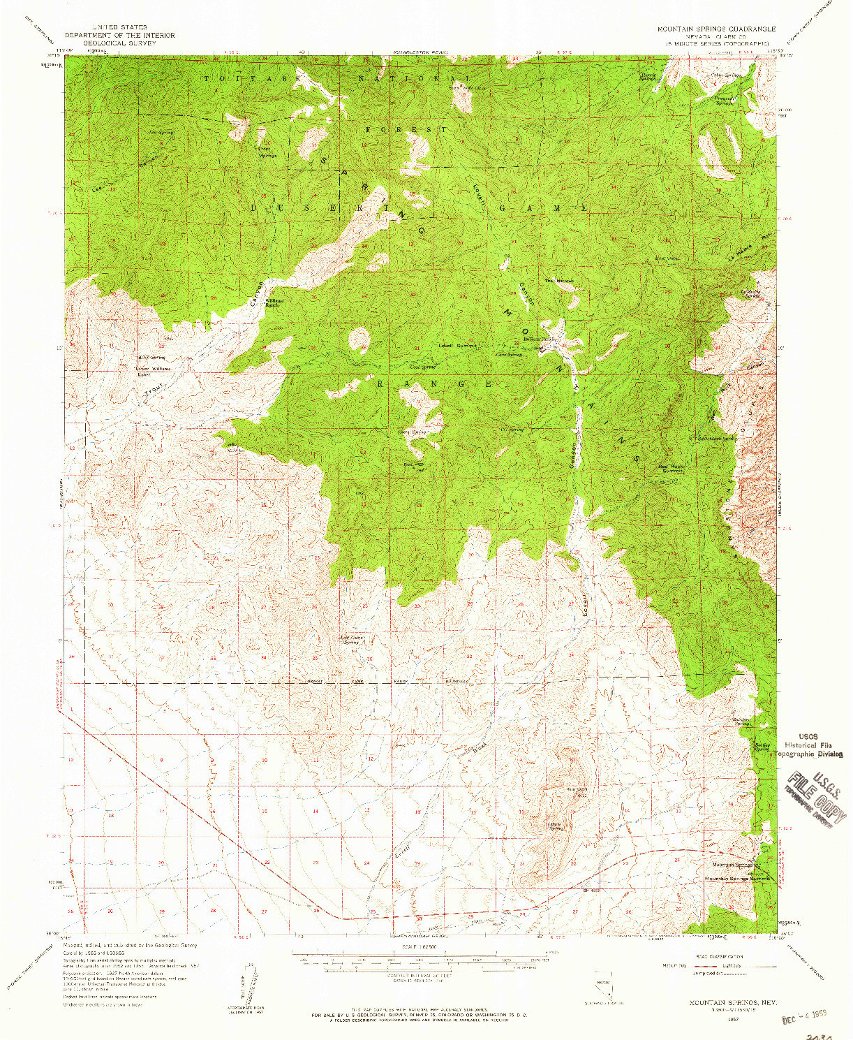 USGS 1:62500-SCALE QUADRANGLE FOR MOUNTAIN SPRINGS, NV 1957