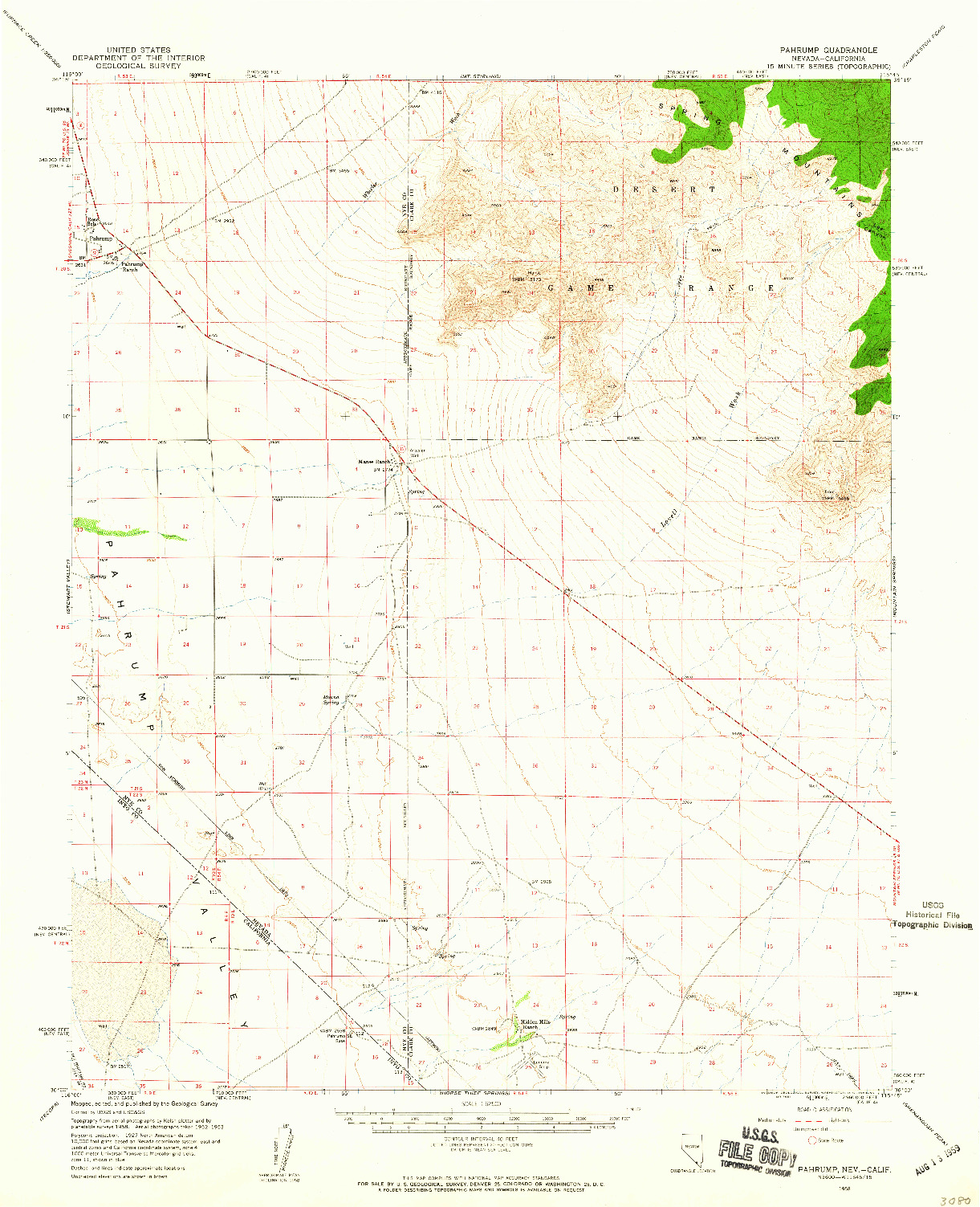 USGS 1:62500-SCALE QUADRANGLE FOR PAHRUMP, NV 1958