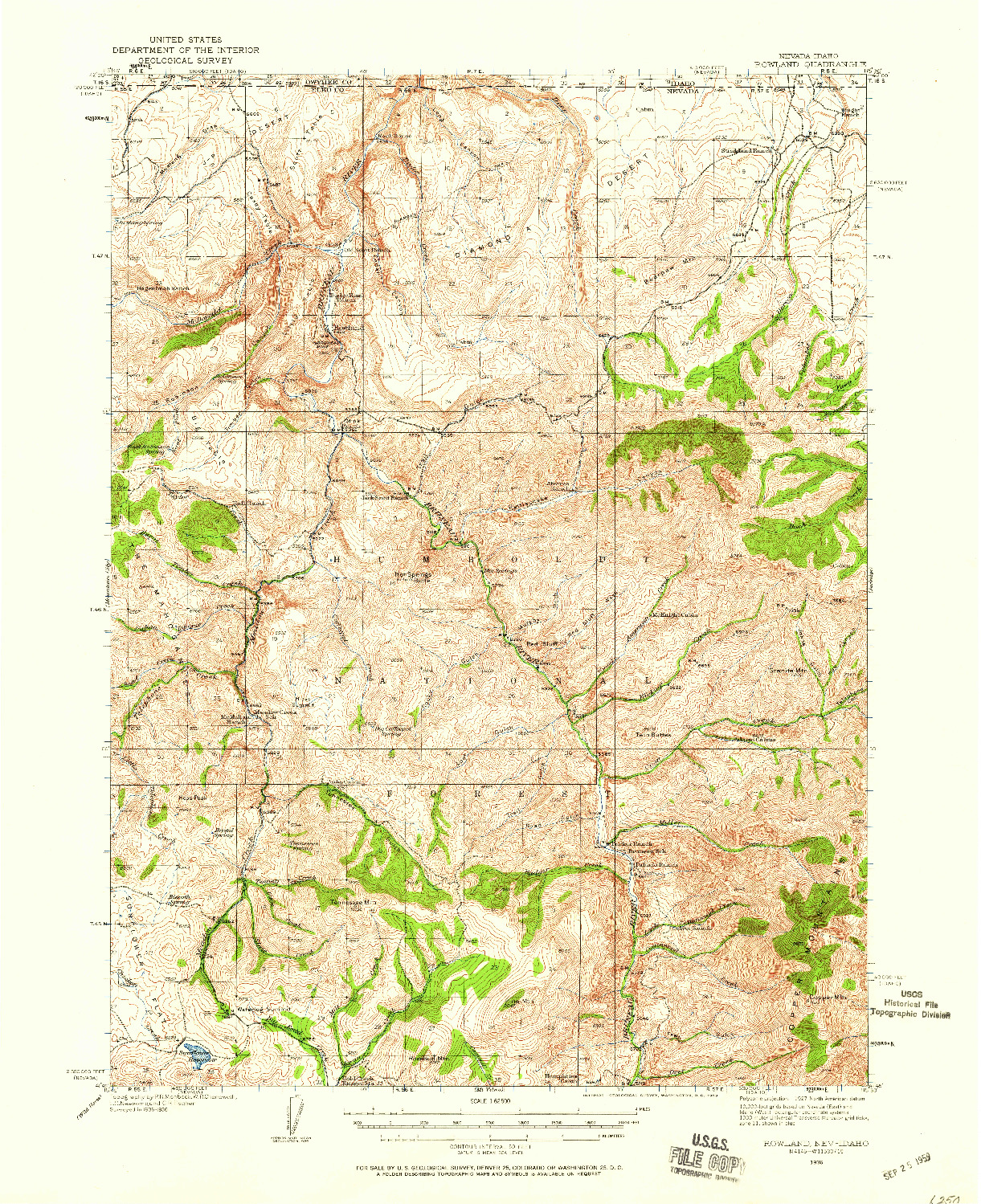 USGS 1:62500-SCALE QUADRANGLE FOR ROWLAND, NV 1936