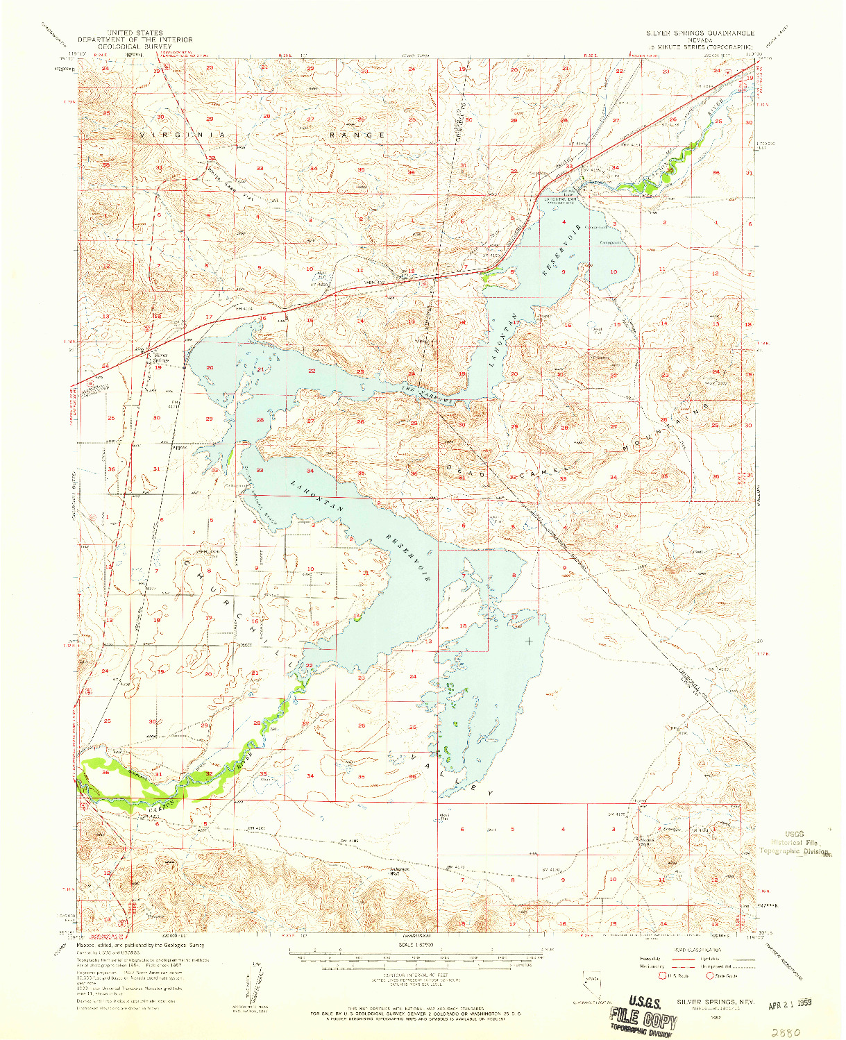 USGS 1:62500-SCALE QUADRANGLE FOR SILVER SPRINGS, NV 1957