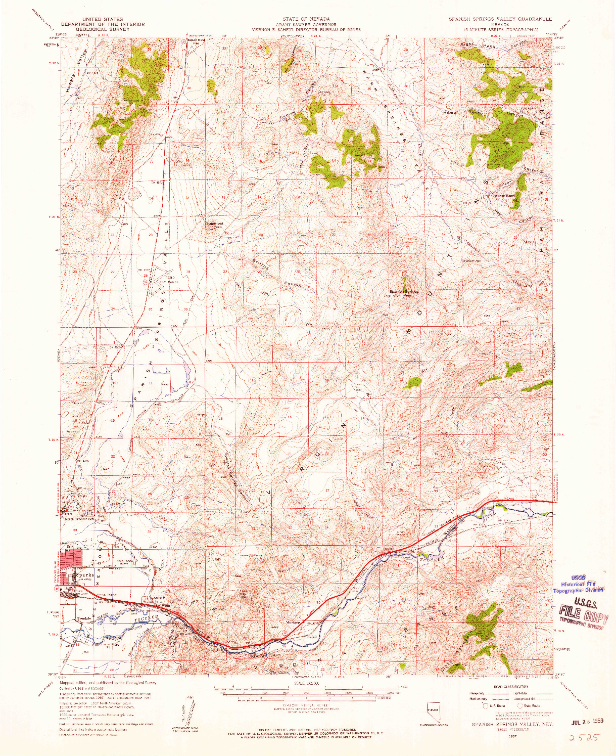 USGS 1:62500-SCALE QUADRANGLE FOR SPANISH SPRINGS VALLEY, NV 1957