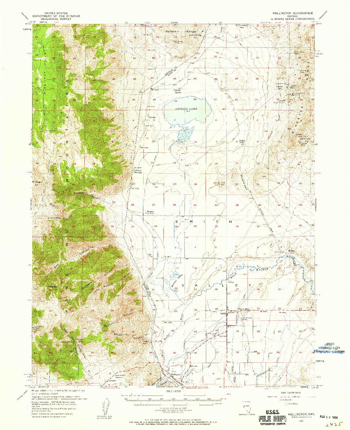 USGS 1:62500-SCALE QUADRANGLE FOR WELLINGTON, NV 1957