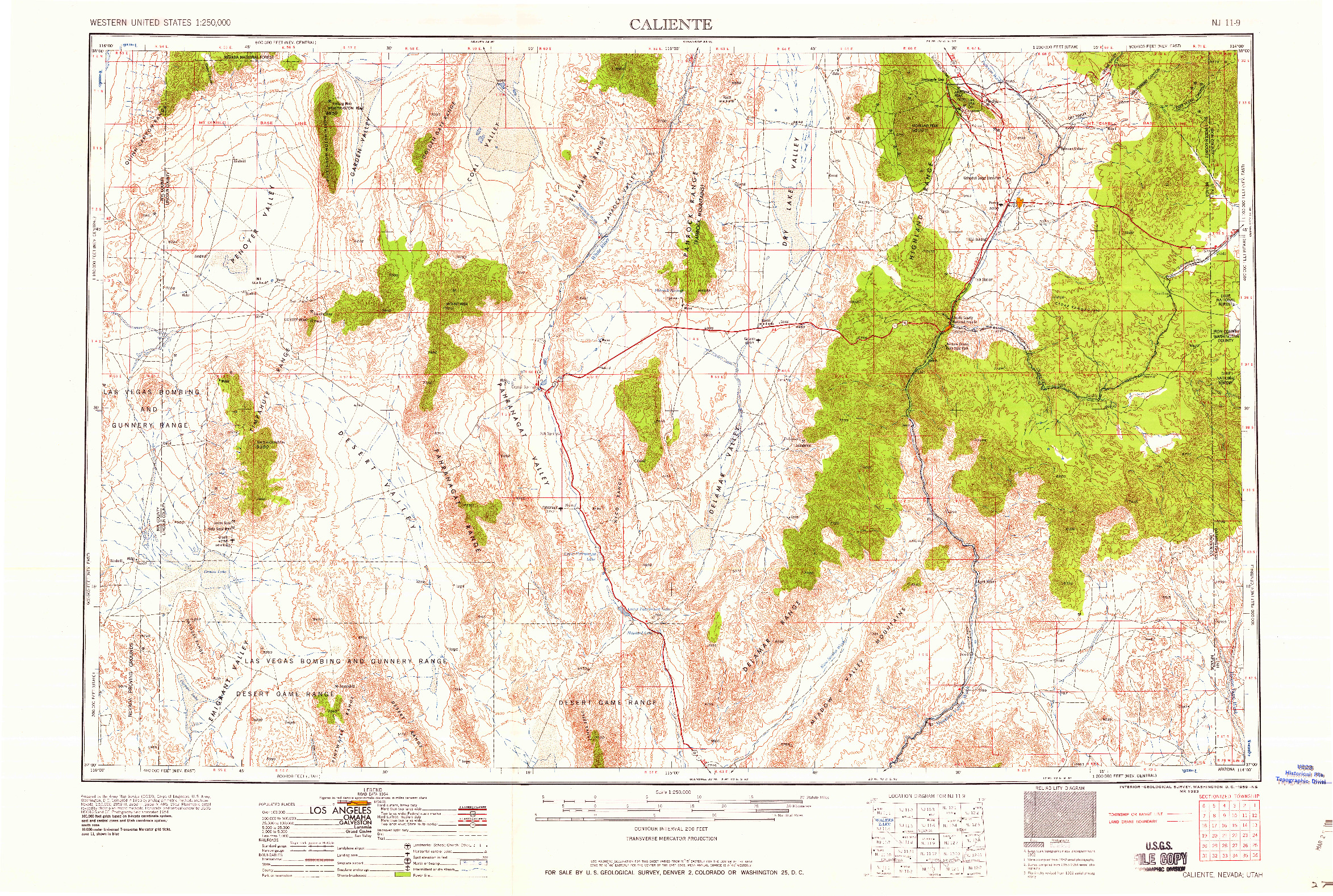 USGS 1:250000-SCALE QUADRANGLE FOR CALIENTE, NV 1959