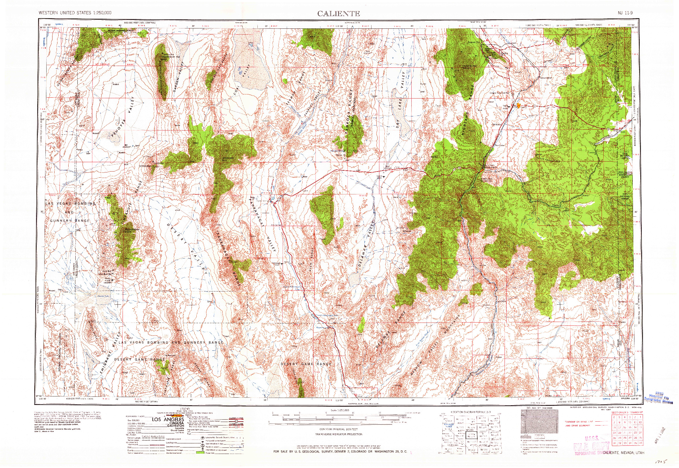 USGS 1:250000-SCALE QUADRANGLE FOR CALIENTE, NV 1959