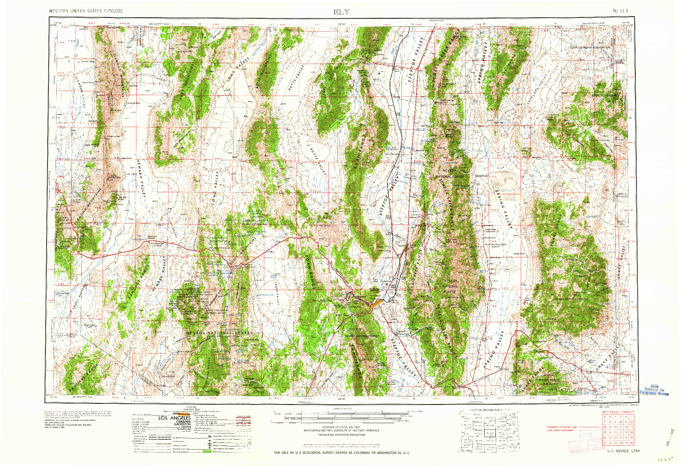 USGS 1:250000-SCALE QUADRANGLE FOR ELY, NV 1959