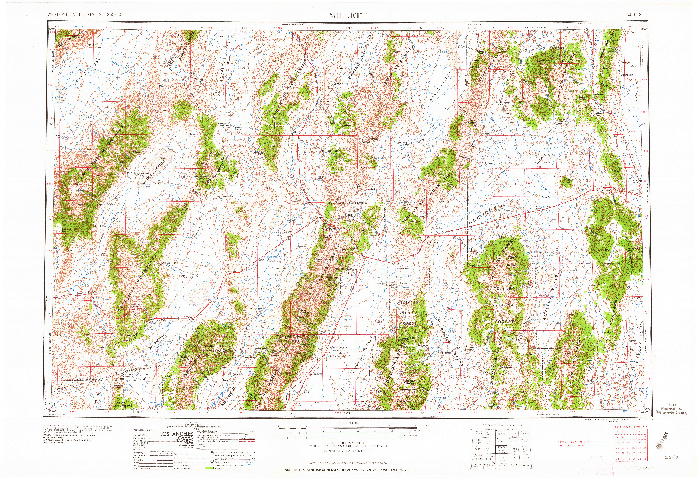 USGS 1:250000-SCALE QUADRANGLE FOR MILLETT, NV 1959