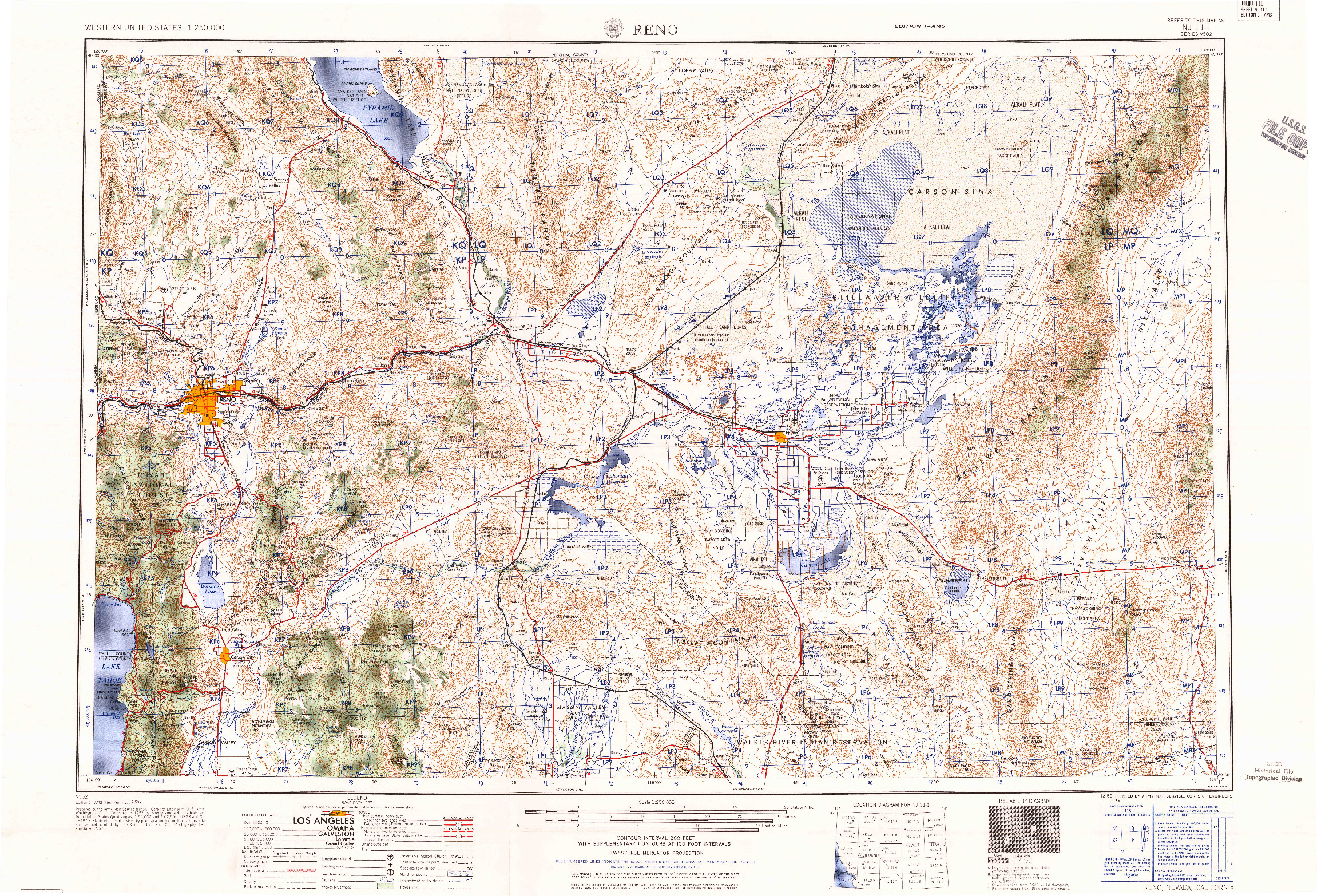 USGS 1:250000-SCALE QUADRANGLE FOR RENO, NV 1959