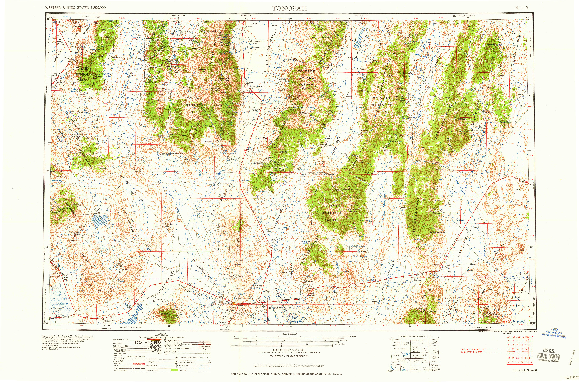 USGS 1:250000-SCALE QUADRANGLE FOR TONOPAH, NV 1959