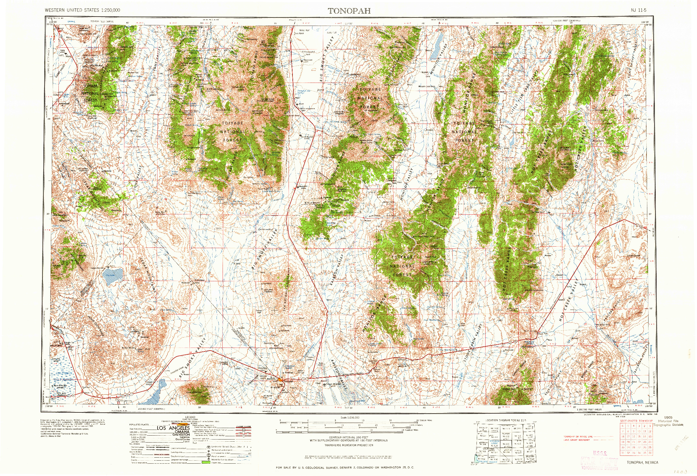 USGS 1:250000-SCALE QUADRANGLE FOR TONOPAH, NV 1959