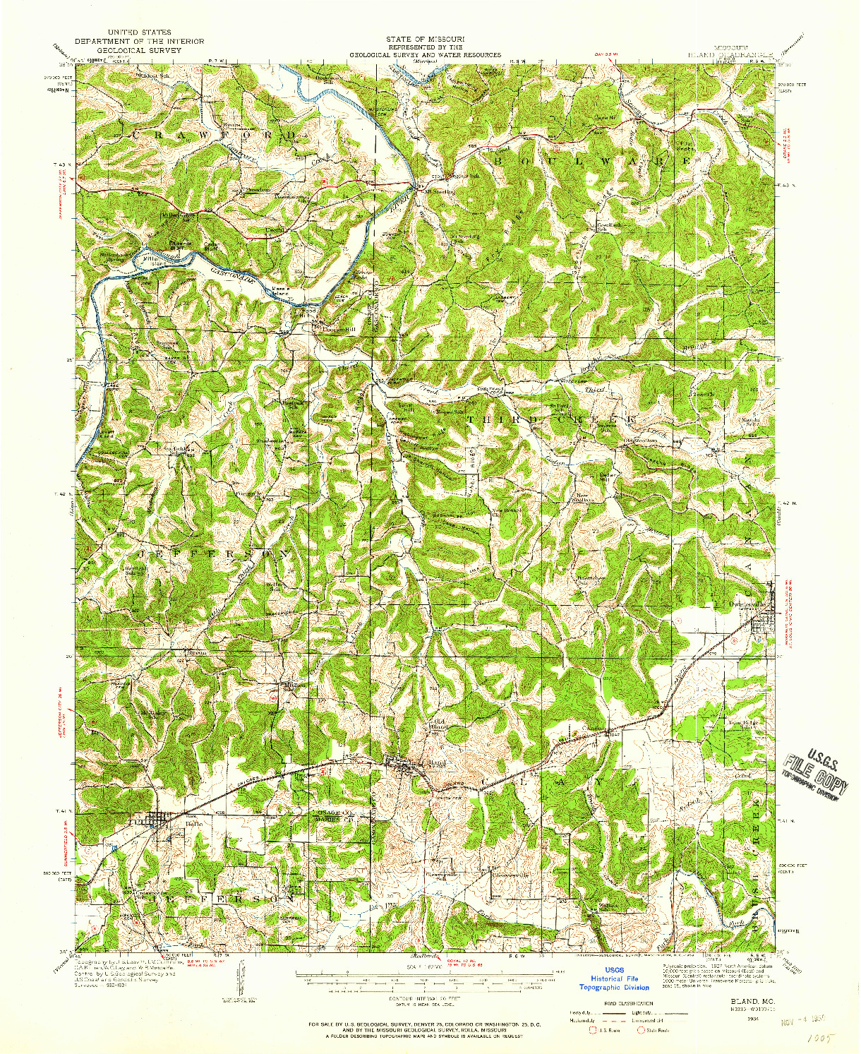USGS 1:62500-SCALE QUADRANGLE FOR BLAND, MO 1934