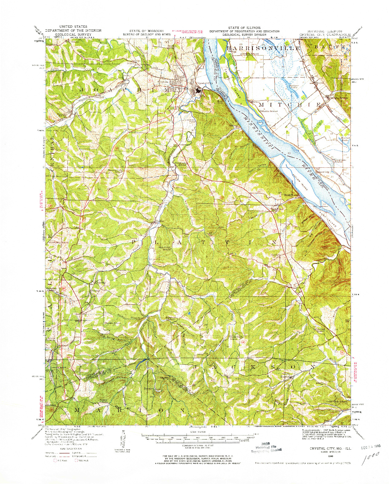 USGS 1:62500-SCALE QUADRANGLE FOR CRYSTAL CITY, MO 1949